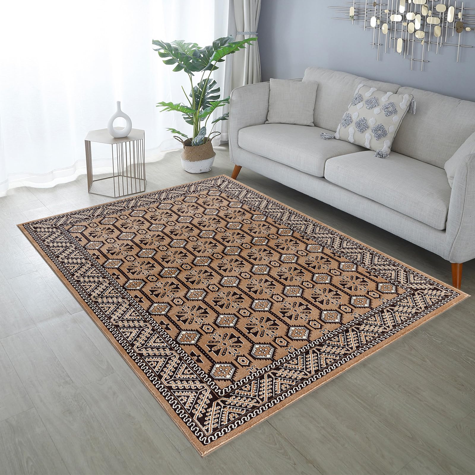 cozily® Large Rug Living Room Carpet With Jute Back, Vintage Rugs For Living Room - Arta 160 x 230 cm Beige - Washable Rugs For Bedroom and Lounge