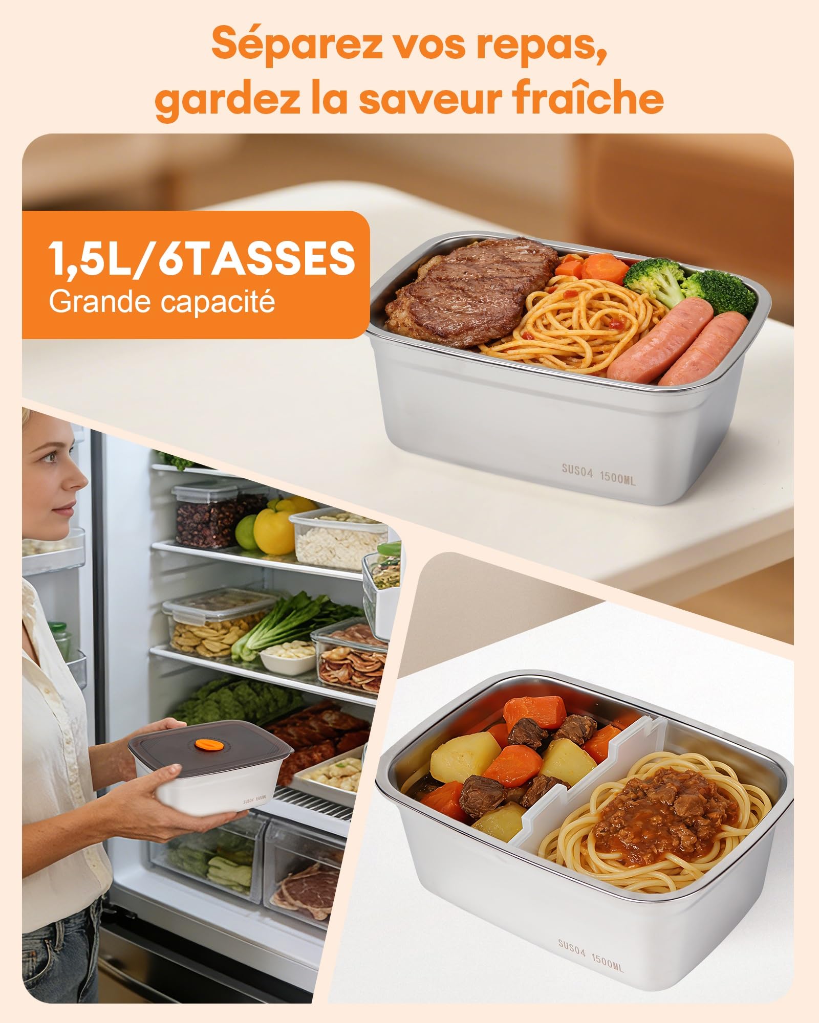 Boîte à lunch électrique sans fil gamelle chauffante 1,5L EU
