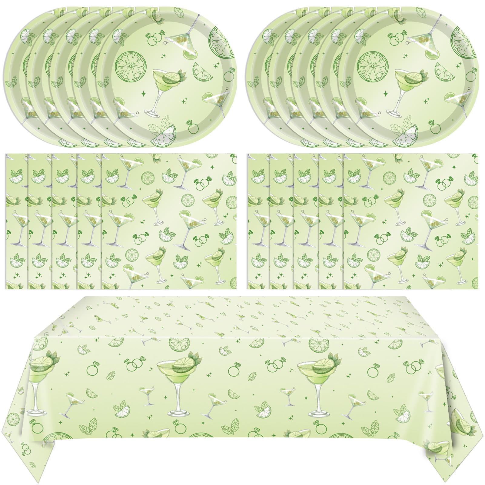 41Pcs Martini Birthday Party Decorations,A Tiny Bit Older Birthday Decor Set Weenies and Tinies Party Martini Napkins Plates Tablecloth丨Green Martini