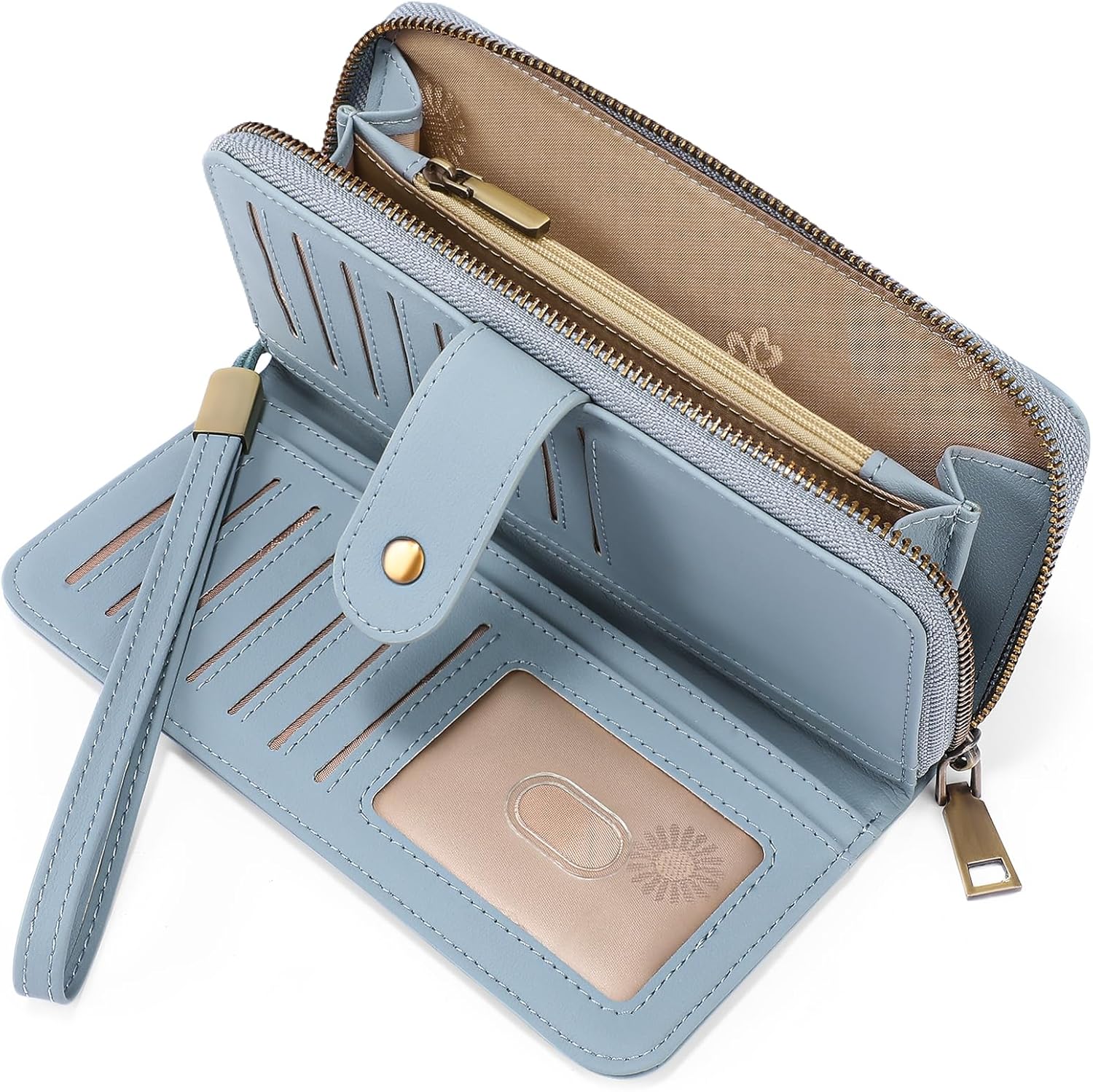 GAEKEAO Wallet for Women Clutch RFID Blocking Wristlet Leather Purse Large Capacity Credit Card Holder with Grip Hand Strap