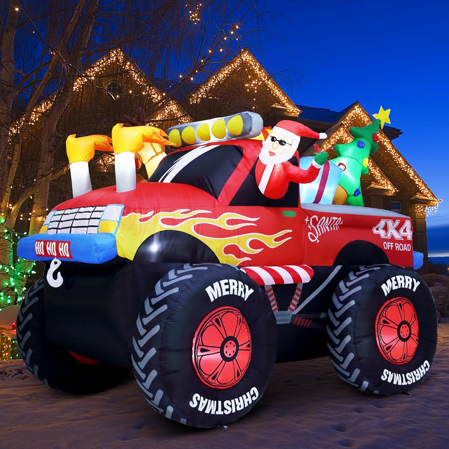 8ft Santa Monster Truck Lawn Inflatable