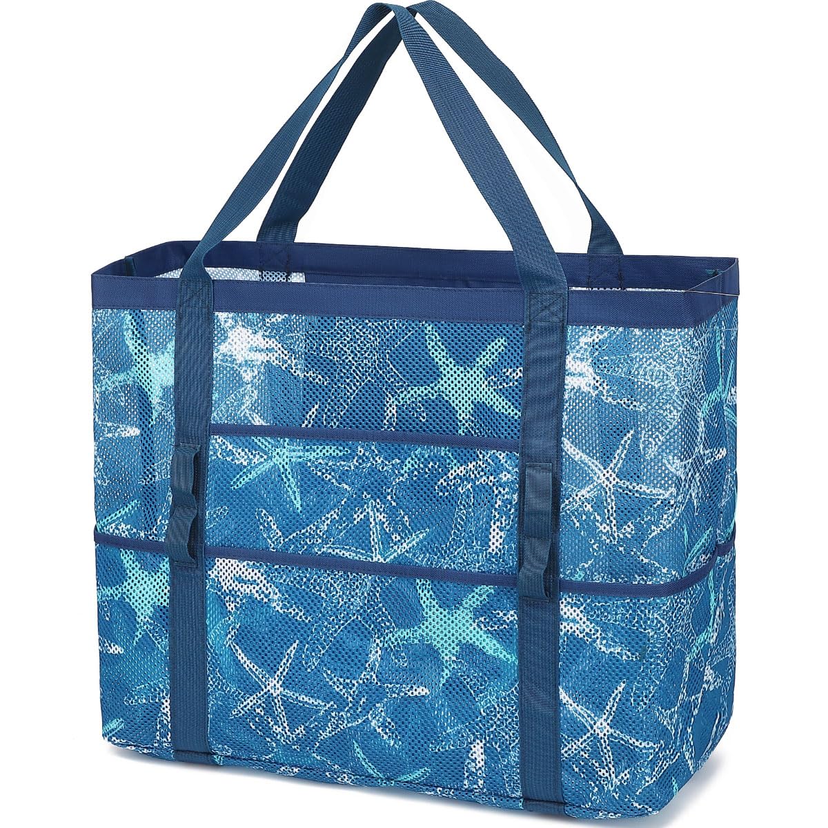 Fammart Mesh Beach Bag, Large Beach Tote with Zipper Pocket for Family Pool Bag for Toys & Vacation Essentials