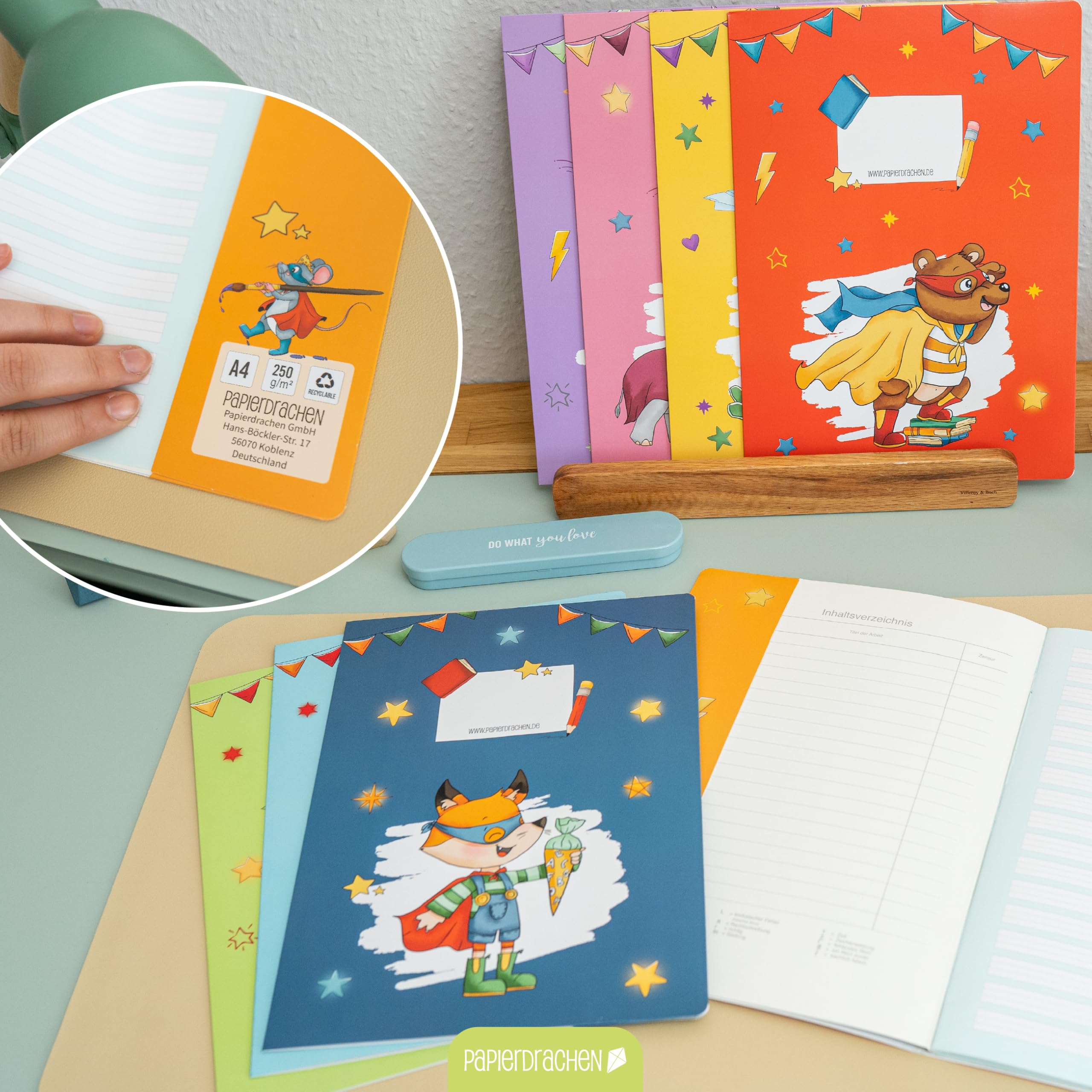Papierdrachen Lot de 8 protège-cahiers de qualité supérieure en papier pour enfants - Format A4 - Motif fleurs - 250 g/m² - Lot N°2