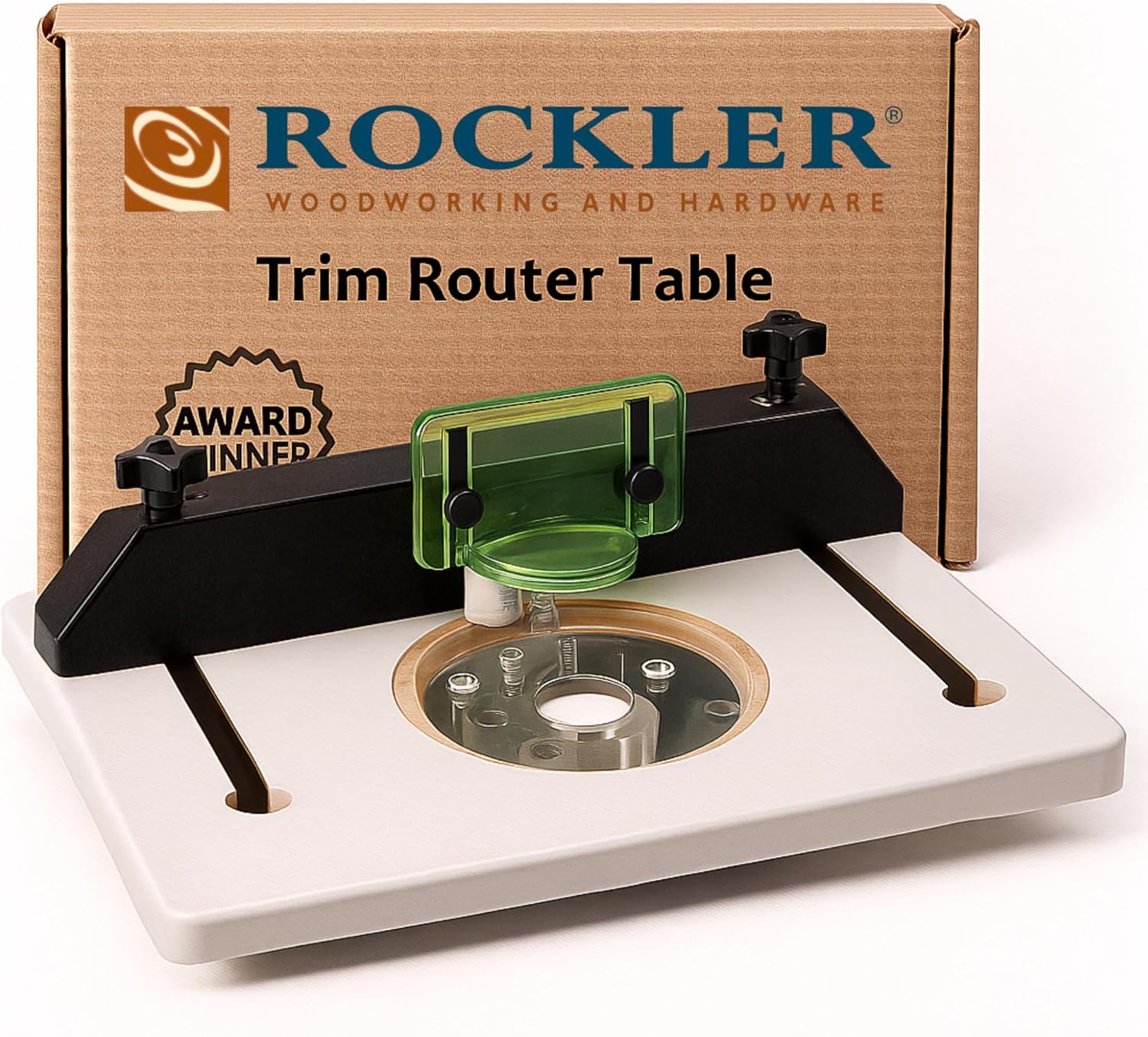 Rockler Trim Router Table – Adjustable Table Router w/Pre-Drilled Holes on Back - Router Table w/High-Visibility Bit Guard