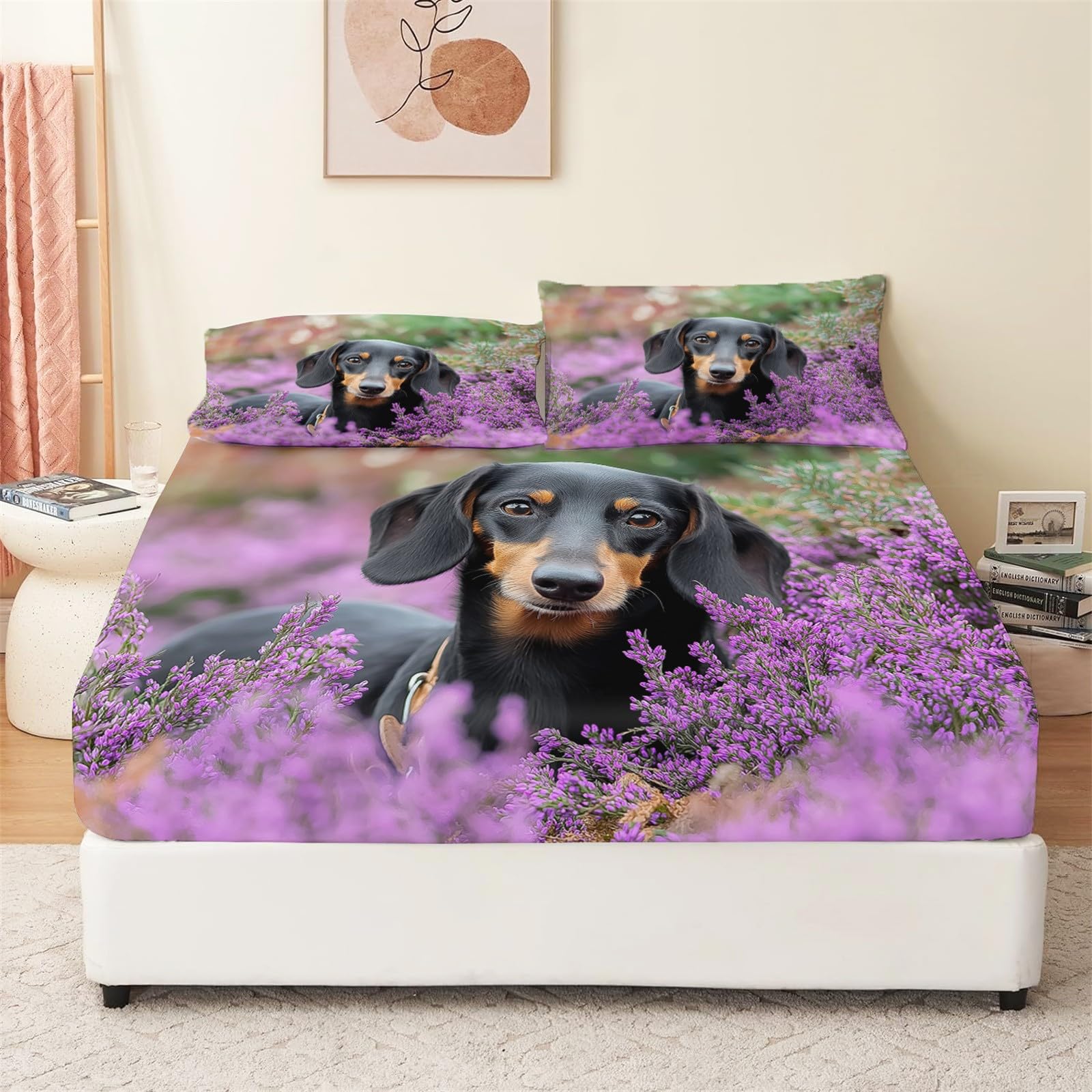 Multicolore Lenzuola Matrimoniali con Angoli 90x190 cm, Fotografia Di Animali Bassotto Morbido e Lavabile in Lavatrice Lenzuolo Sotto con Angoli Elasticizzatoper Altezza Materasso fino 30cm