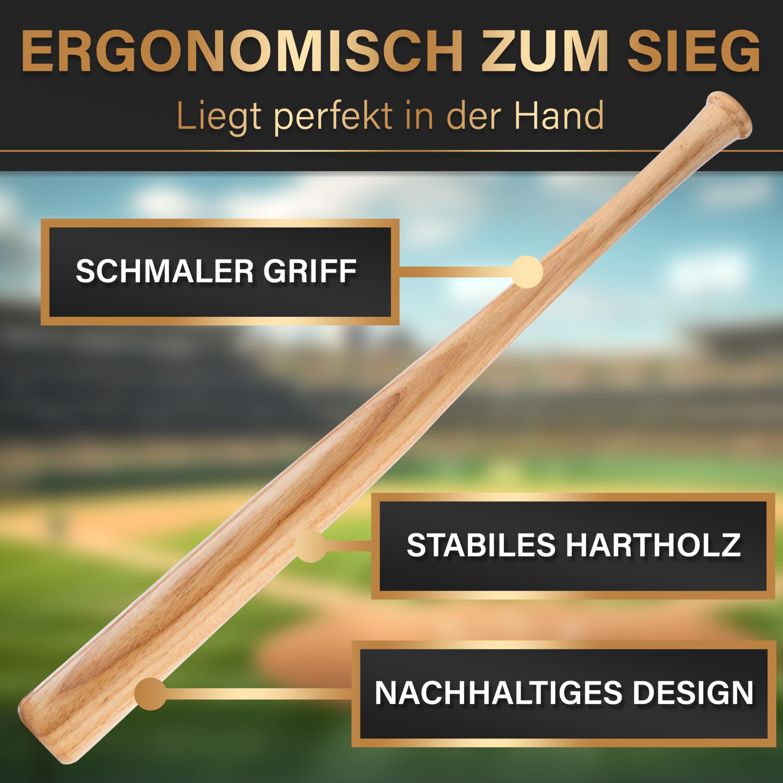 Heldenwerk Baseballschläger aus Holz oder Aluminium - Rutschfester Griff - Solide verarbeitet 31 Zoll