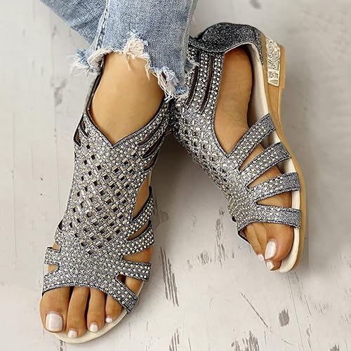 Miniatura 2 de GETBEE Sandalias de vestir para mujer, sandalias bohemias para mujer, sandalias de cuñas bajas, puntera abierta, envueltas con purpurina brillante,