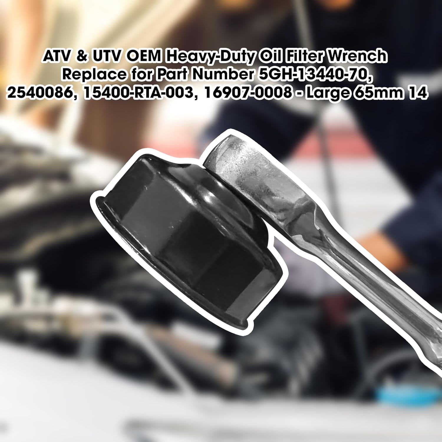 Oil Filter Wrench Fits for Polaris 65mm 14 Flute Socket, 3/8 Inch Drive Replace 2540086 2520799 2830550 5GH-13440-70 15400-RTA-003 16907-0008, Heavy-Duty Fuel Removal Tool for ATV UTV Motorcycles Cars