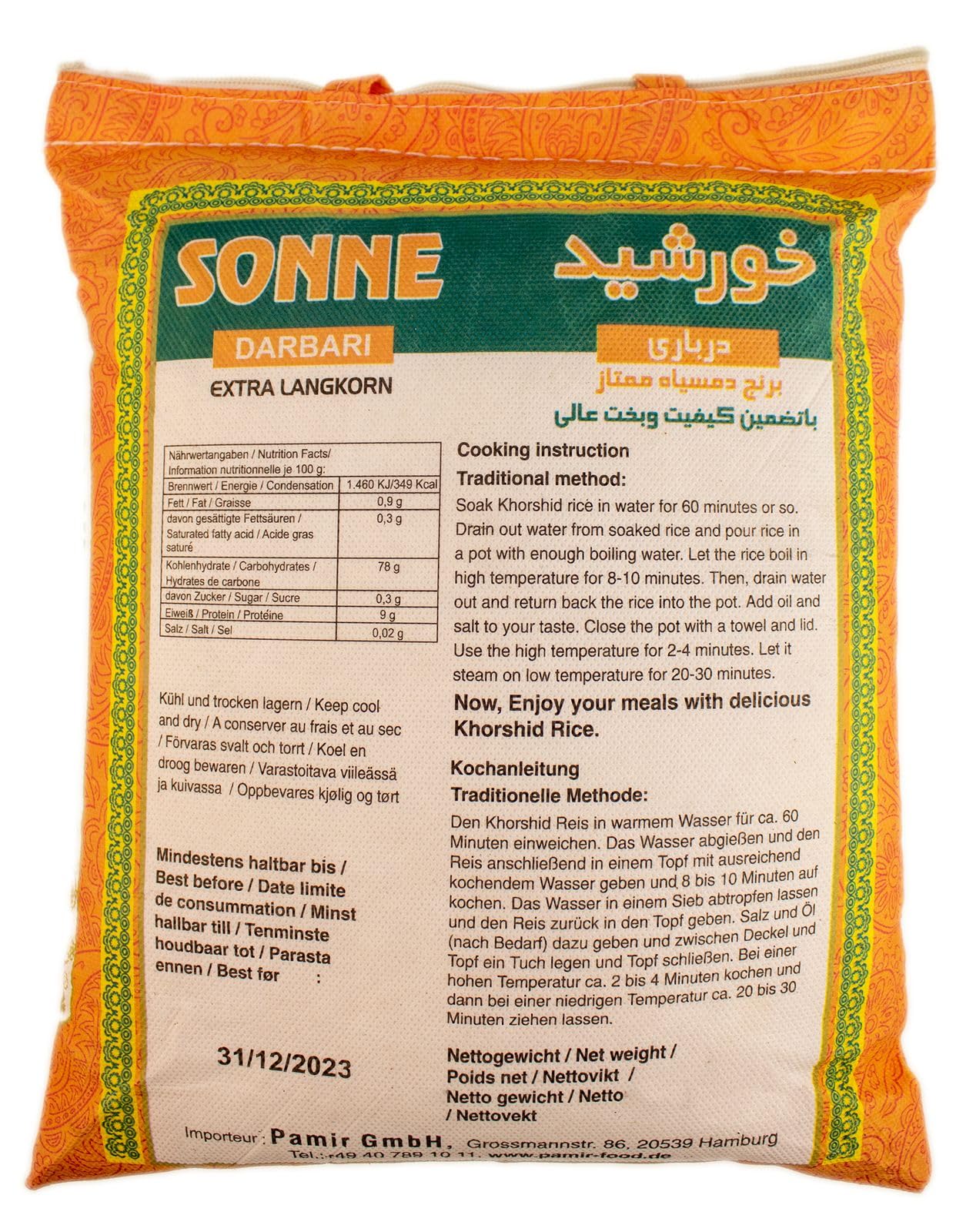 10 kg Khorshid Sun Darbari ryż ekstra długoziarnisty ryż, ryż Basmati