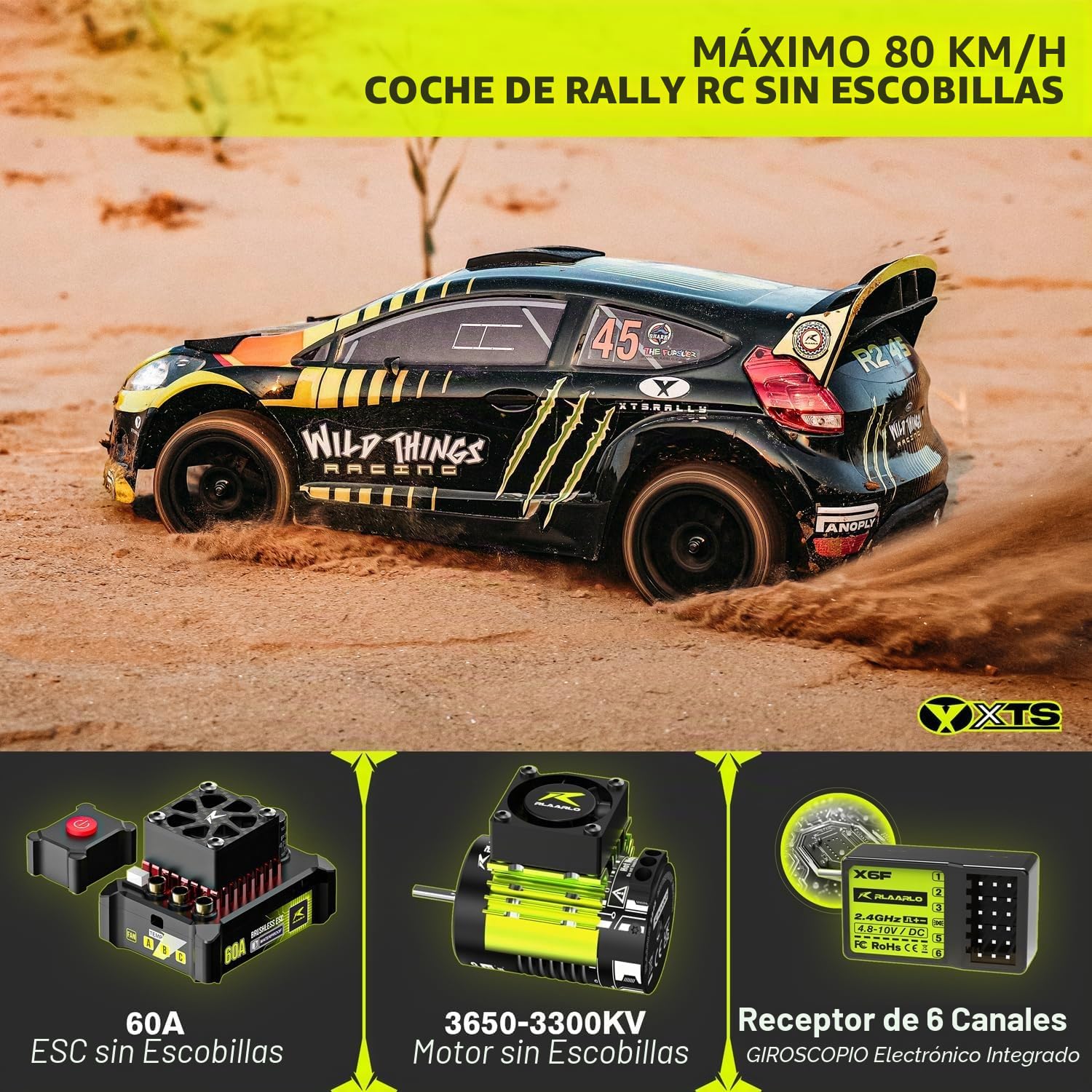 CROBOLL RLAARLO 1/10 Brushless RC Coche para adultos con Gyro, Max 80 km/h Rally Coche de Rally Rápido, 2.4GHz All Terrain RC Drift coche a distancia