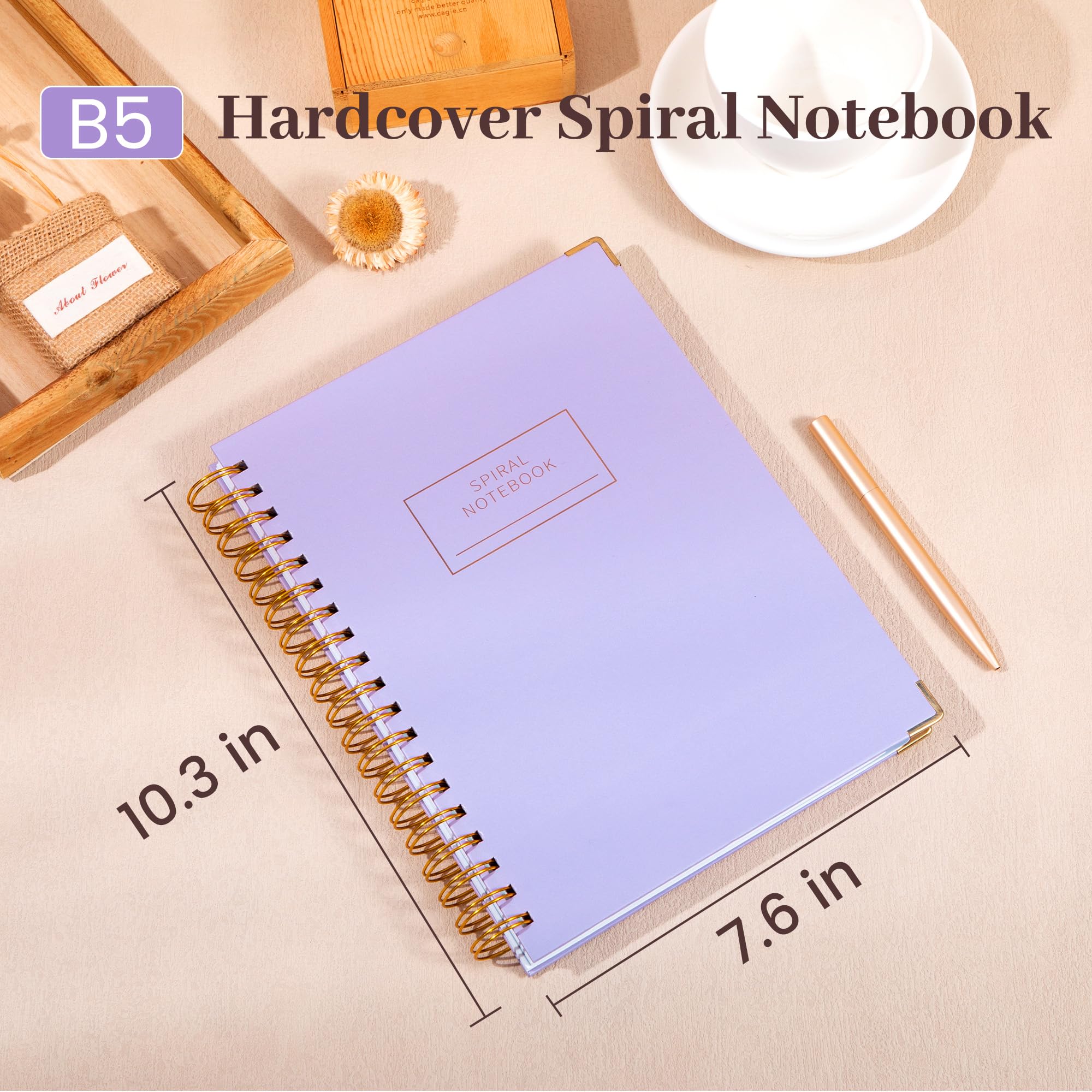 Cuaderno de espiral de tapa dura con pestañas de 7 x 10 pulgadas, diario grande con rayas en espiral para mujeres con divisores, 240 páginas, cuaderno de composición a rayas universitarias, cuaderno