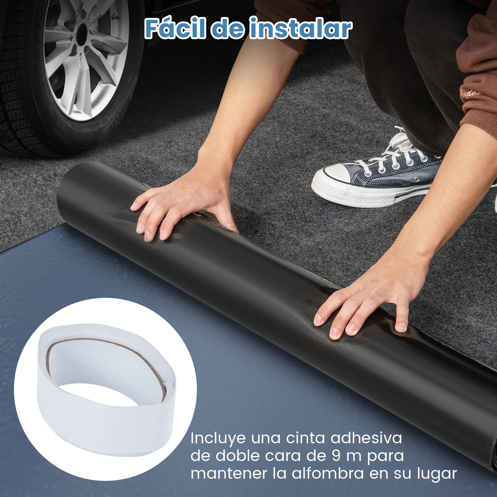 COSTWAY Alfombra para Suelo de Garaje Reutilizable y Lavable, Protege el Suelo del Garaje y del Taller, Respaldo Antideslizante e Impermeable, Incluye Cinta de Doble Cara 252,5 x 221cm