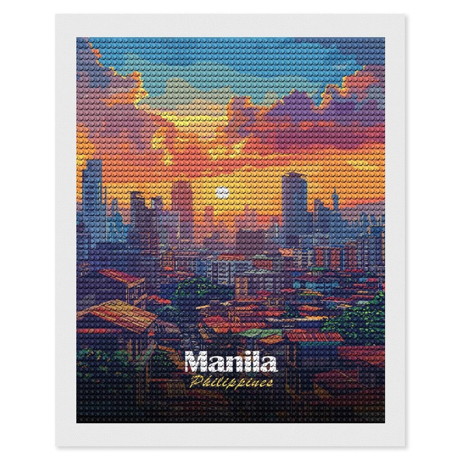 Junmoney Manila Philippines Cityscape at Sunset Diamond Art Canvas 16"x20", for Adults, Printed Canvas, Home Wall Decor, Gift Idea, Mindful Craft Activity
