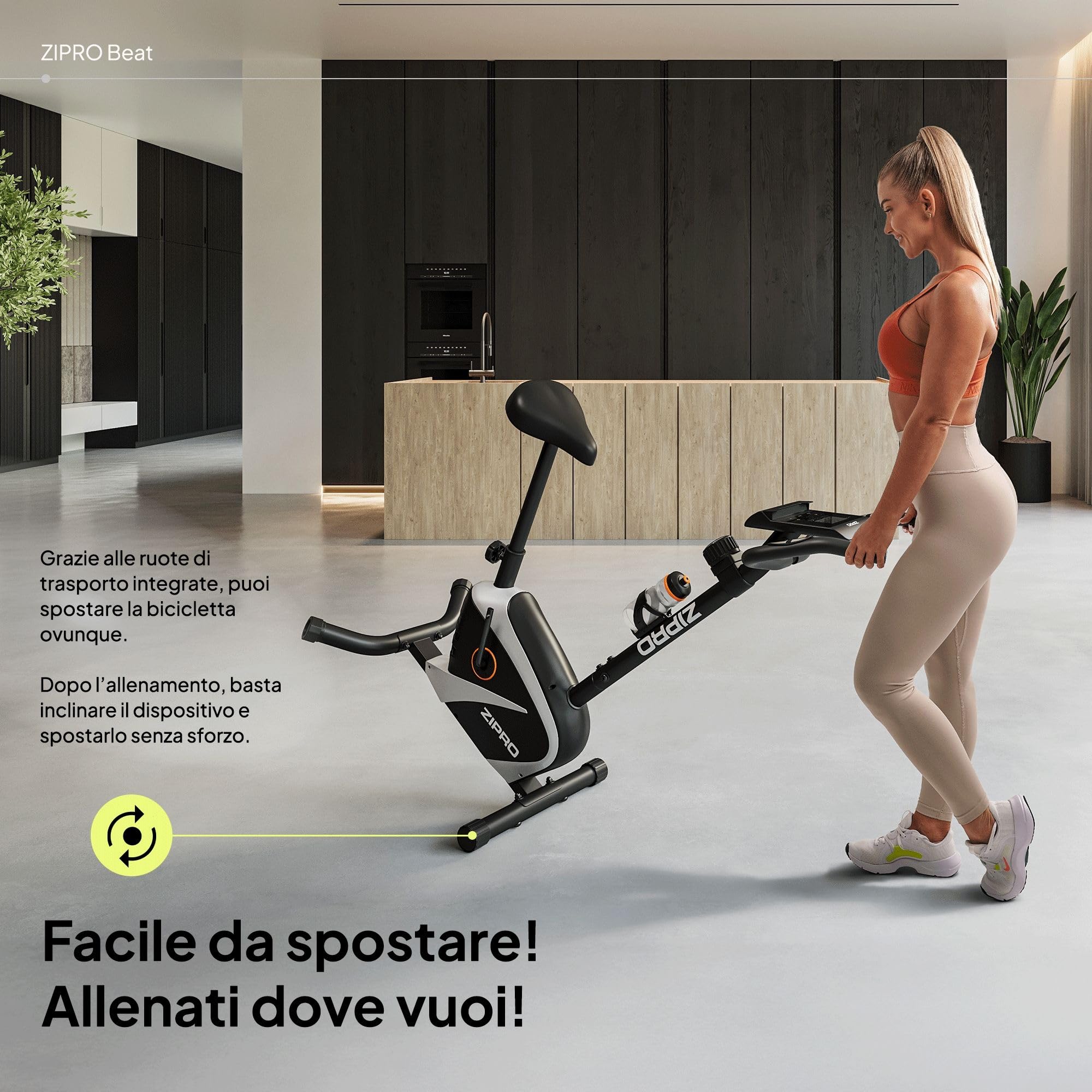 Zipro Cyclette Beat, Fitness Bike Ergometrico, Trainer Magnetico per Bicicletta, Ergometro fino a 120 kg, Bici da Interno, Cyclette per Allenamenti Domestici, Batteria Operata