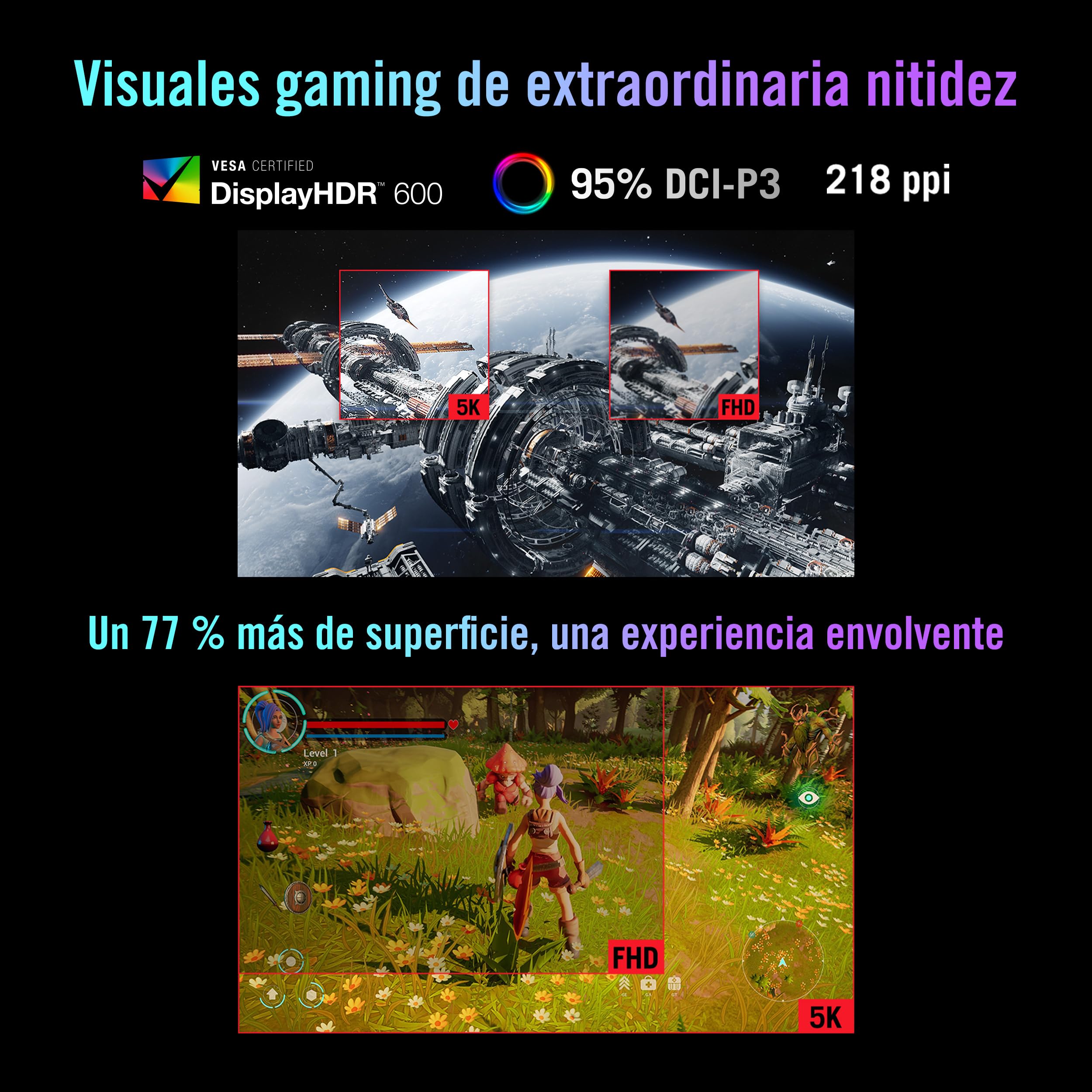 ASUS ROG Strix 5K XG27JCG - Monitor Gaming 5K HDR (5120 × 2880), Dual Mode, G-Sync y AMD FreeSync Premium, ELMB2, VESA DisplayHDR 600, 218 ppi, 95% DCI-P3, DisplayWidget Center, tecnología Gaming AI