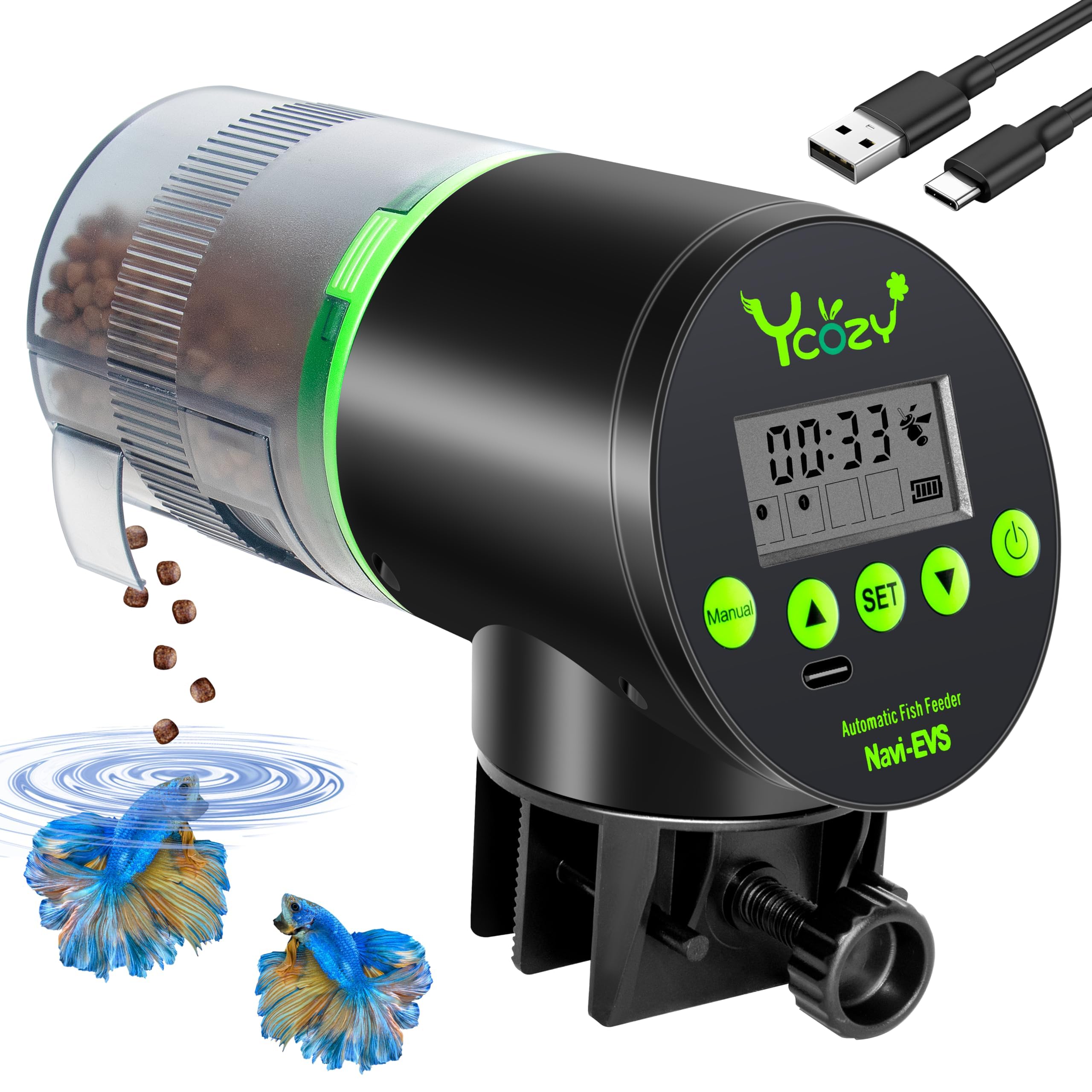 Ycozy Mangiatoia Automatica Acquario Distributore Automatico di Cibo Ricaricabile Mangiatoia per Pesci Programmabile Alimentatore di Pesce Adatto Per Acquario & Serbatoio | Navi-EVS