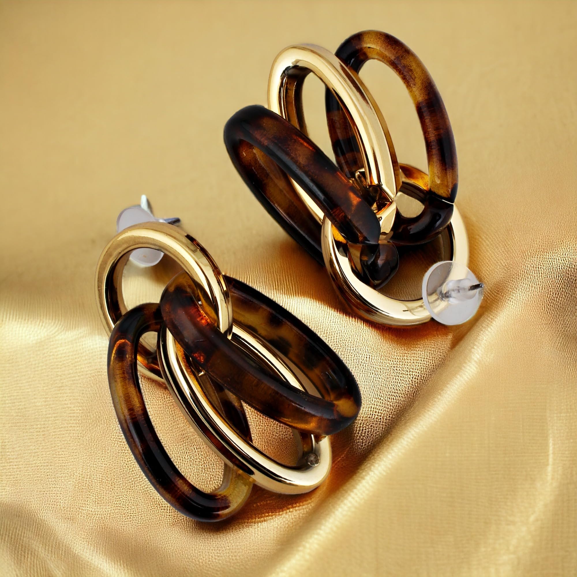 18k Plated Circle Link Drop Earrings with Multiple Rings