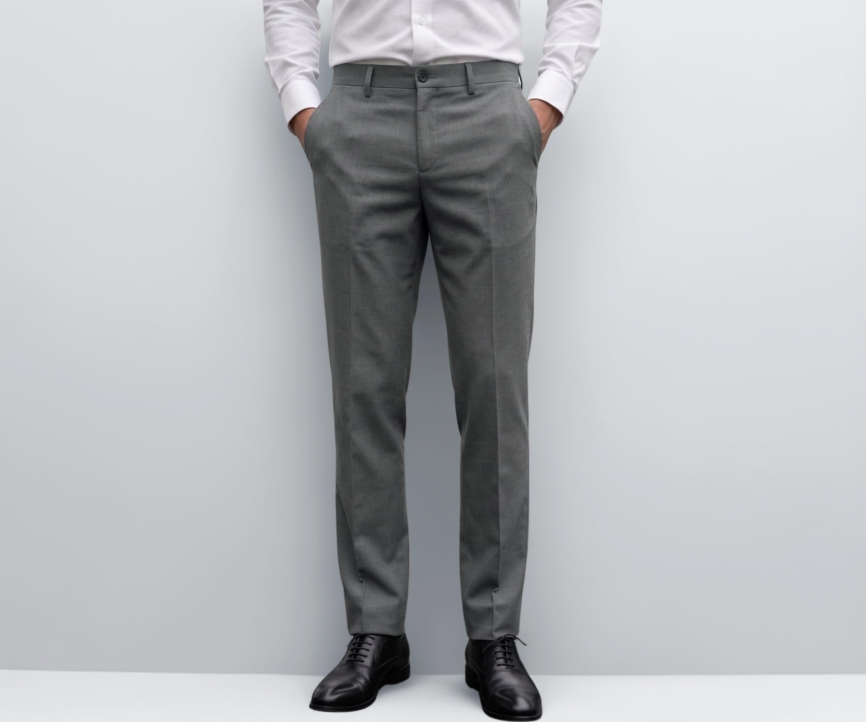 Men's Regular Fit Everyday Smart Wear Comfort Stretch Work Ready Solid Formal Trouser