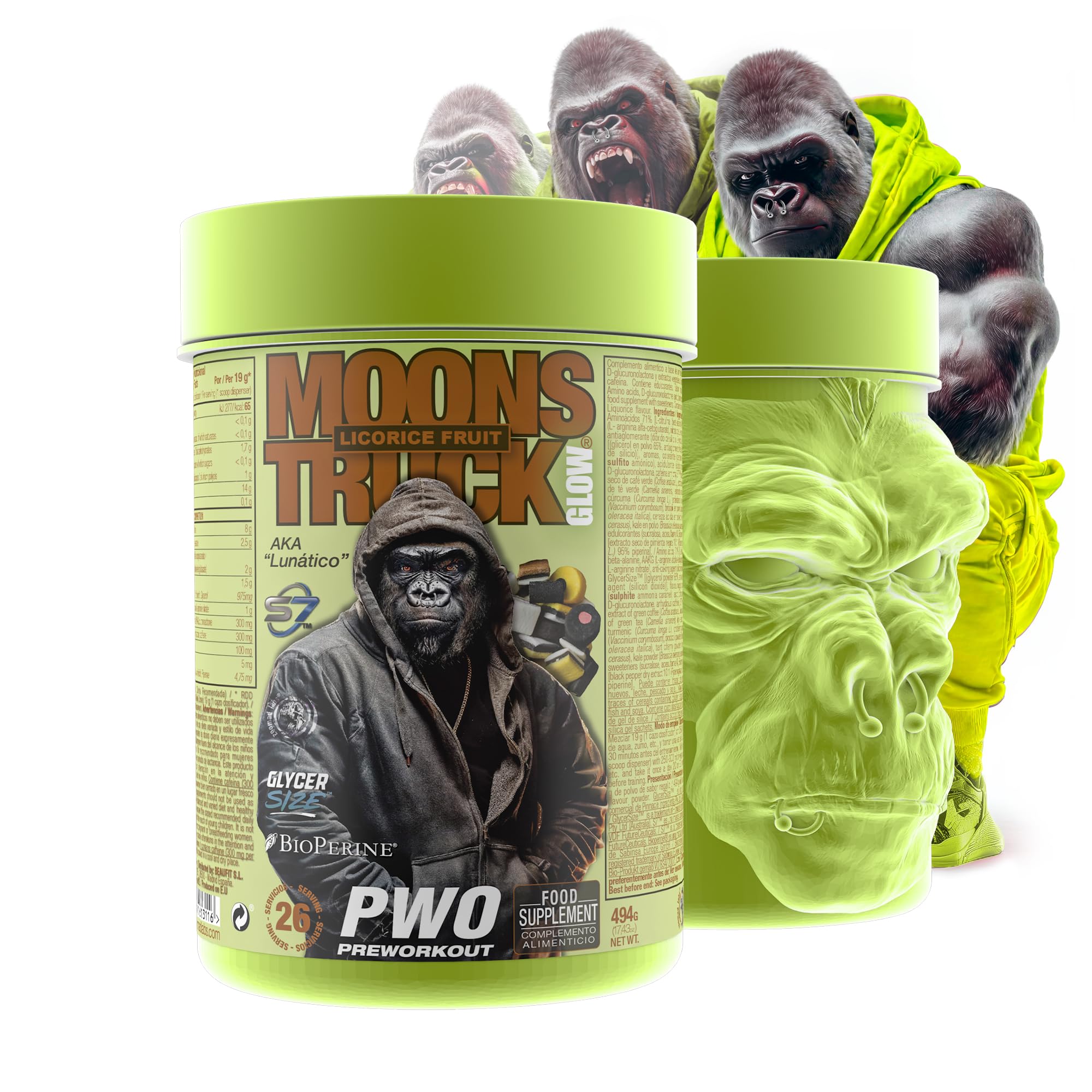 Pré entraînement Premium en poudre, supplément sportif avec L-citrulline, bêta-alanine, AAKG, GlycerSize, S7, Bioperine, 19 g par portion. Zoombot Moonstruck Glow,