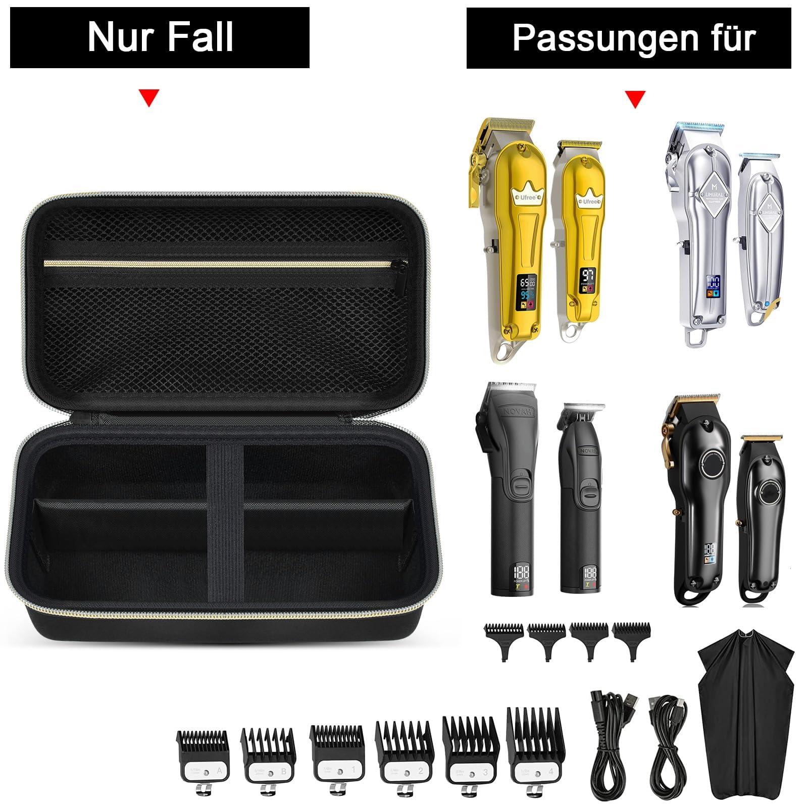 Sac pour tondeuse à cheveux Glaker pour homme + kit tondeuse à cheveux, noir profond