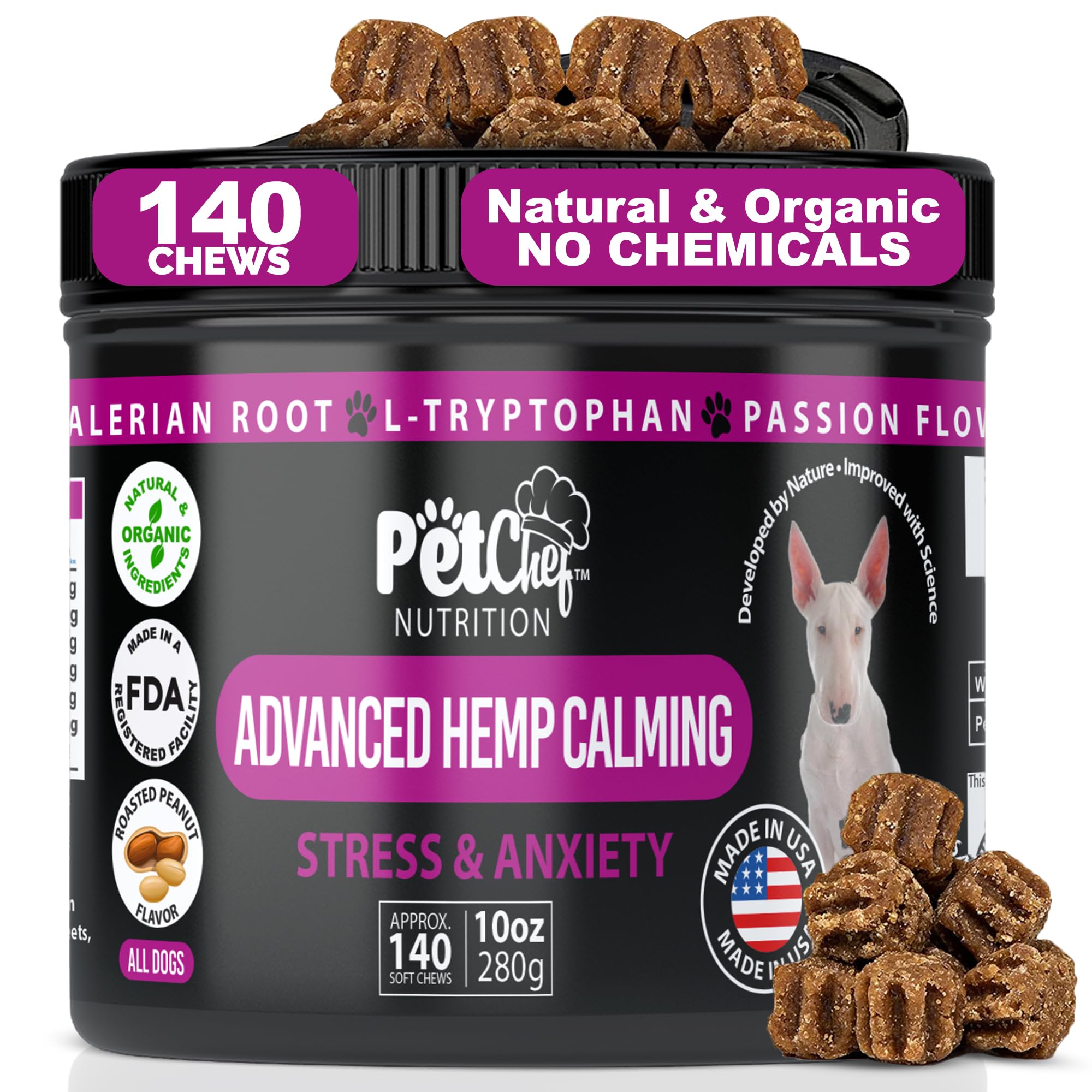 Sponsored Ad - Pet Chef Calming Chews for Dogs -140 Soft Hemp Dog Treats for Anxiety & Barking Relief -Natural Relaxing Peanut Butter Flavored Dog Chews Breeds