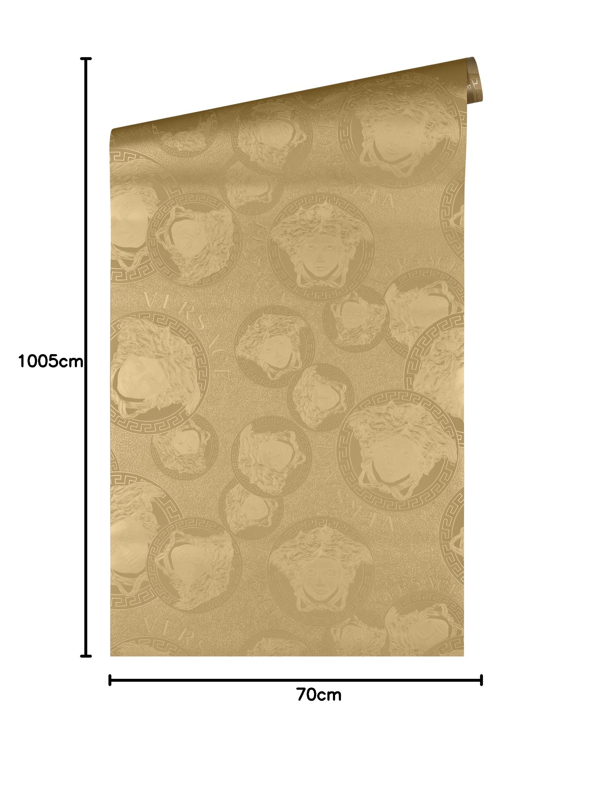A.S. Création VERSACE WALLPAPER Gold Metallic Luxus Tapete Designer Vliestapete Logo Medusa 384611 10,05x0,70m Made in Germany
