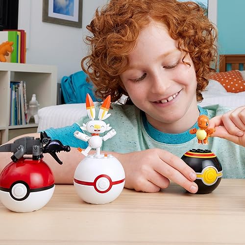 Miniatura 2 de MEGA Pokémon - Figura de acción de juguetes de construcción, paquete de 4, equipo de entrenamiento tipo fuego con 105 piezas, Salandit Litwick