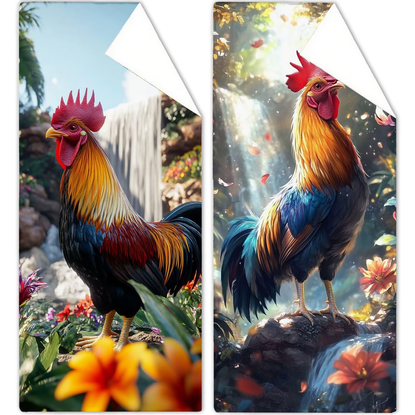 Mikrofaser Strandtuch 220x100cm, Huhn Strandtuch Blume Saunahandtuc 2 Stück Stranddecke Sandfrei, Schnell Trocknendes, Saugfahiges Strandmatte, Sporthandtuch für Reise Urlaub Schwimmen Camping OC-699
