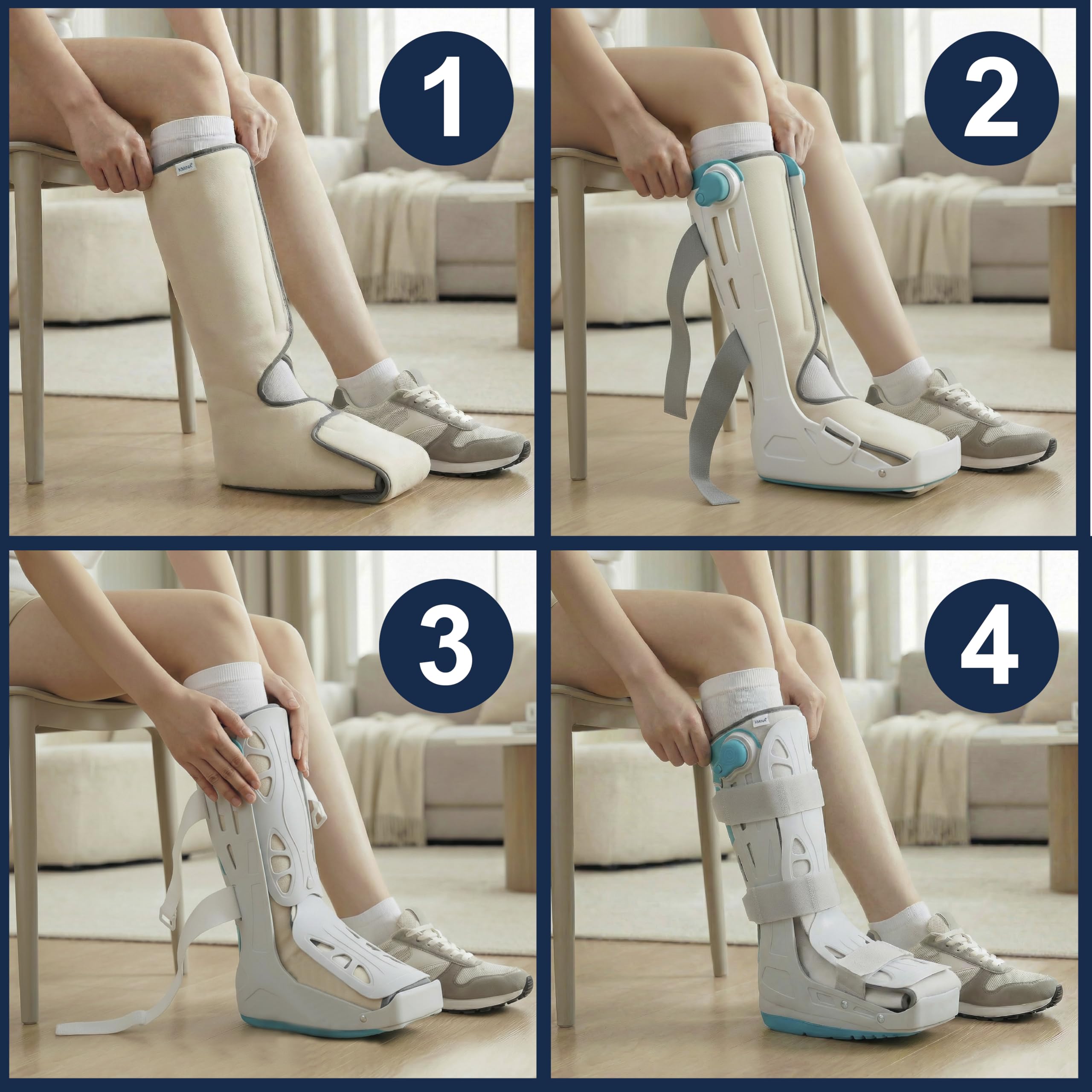KMINA Tutore Walker Alto Gonfiabile S (Taglie 35,5 a 39,5), Stivale Ortopedico per Immobilizzazione di Piede e Caviglia, Regolazione Pneumatica con Valvola, Unisex Destro o Sinistro