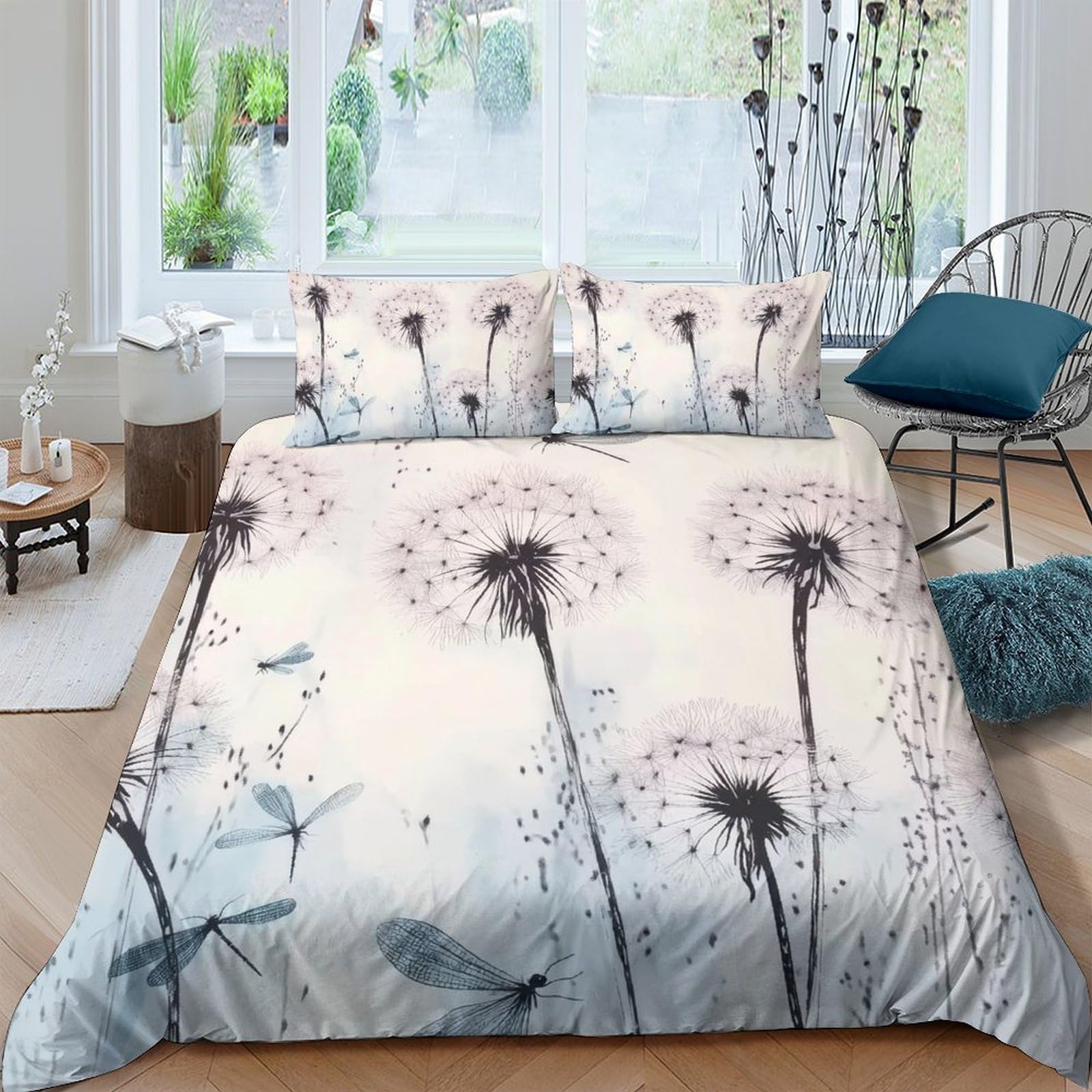 Ctjqhvkz Style-4 3D Printed Dandelion Meadow Fitted Sheet Microfiber Soft Breathable Sky Blue Mattress Cover For Bedroom Guest Room Decor Single（135X200cm）