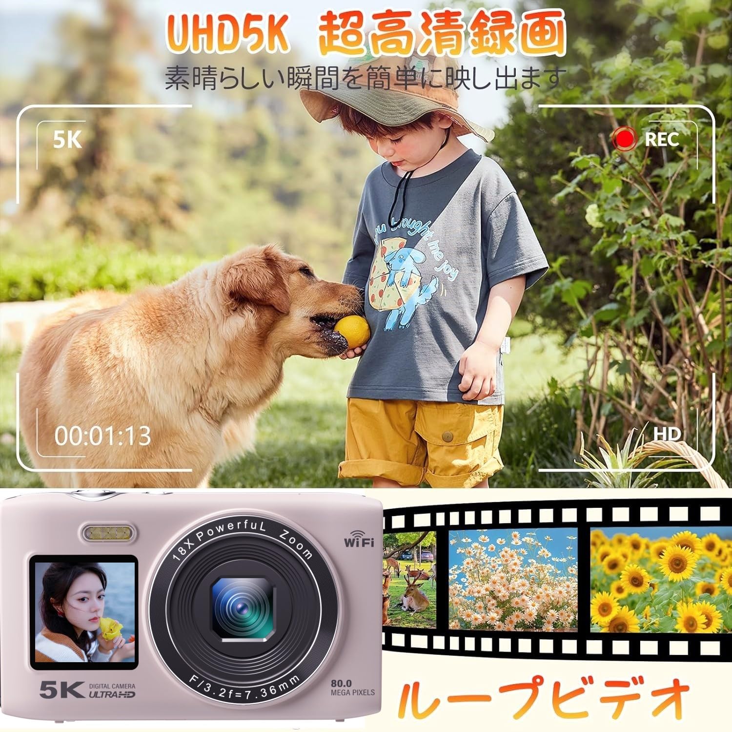 Amazon.co.jp: デジカメ5K デジタルカメラ 8000万画素 スマホに送れる