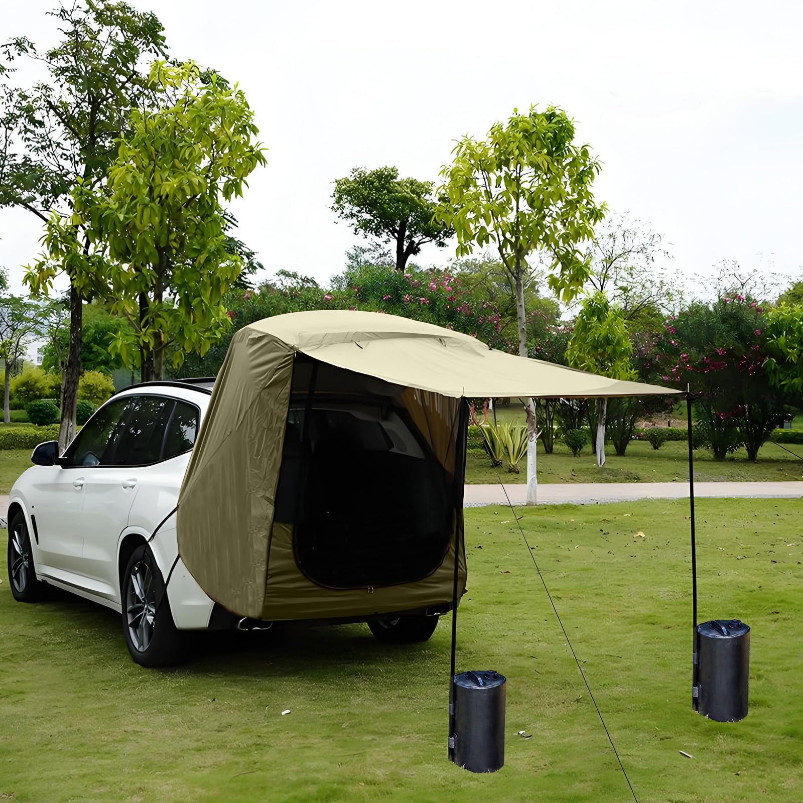Tienda de campaña Trasera de Coche con mosquitera, protección Solar Impermeable toldos de Coche Tienda de campaña para SUV, toldo de Coche para Camping y Pesca con 2 Bolsas de Agua