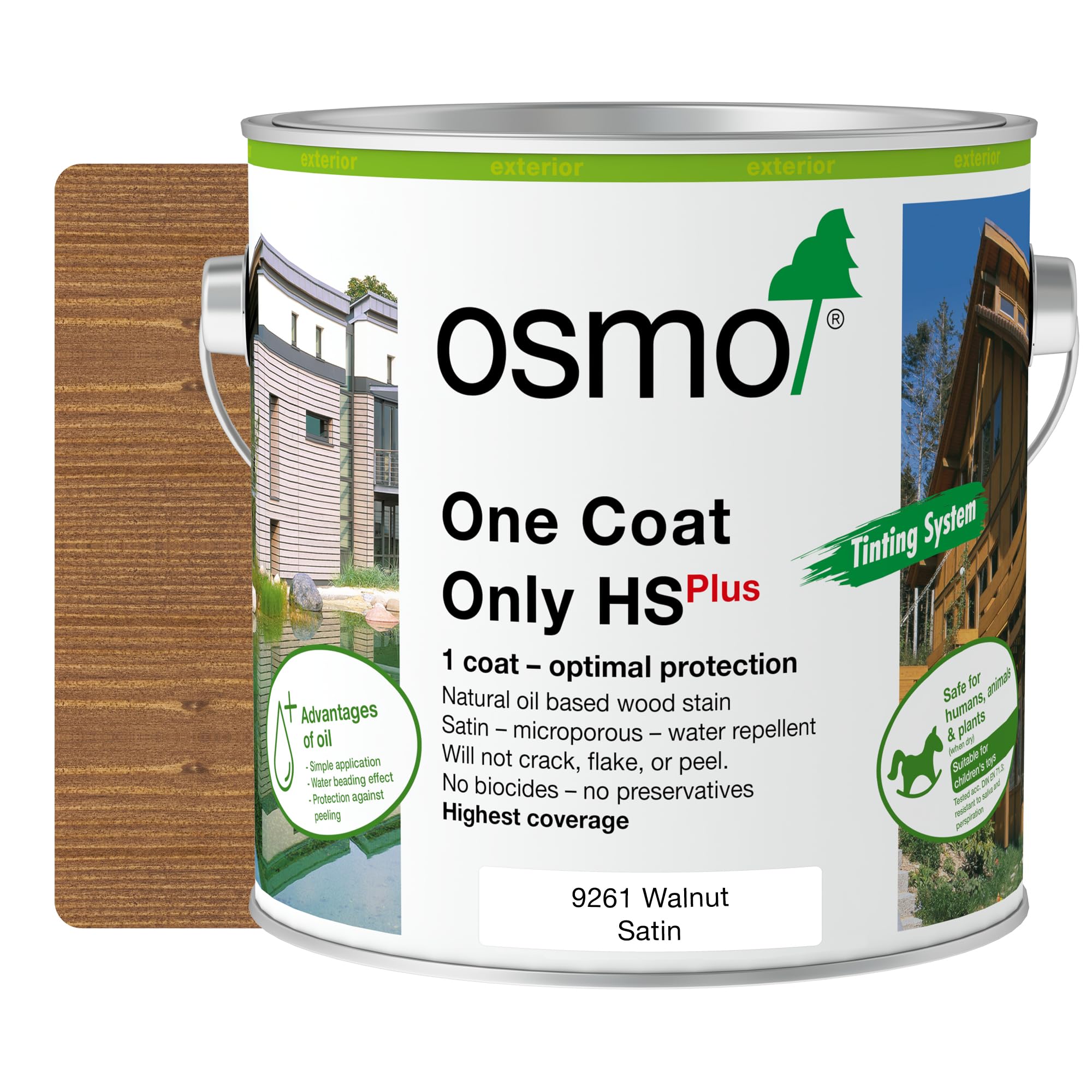 Osmo One Coat Only HS Plus - Oil Stain for The Protection for Outdoor Wood (9261 Walnut, 2.5 Litre)