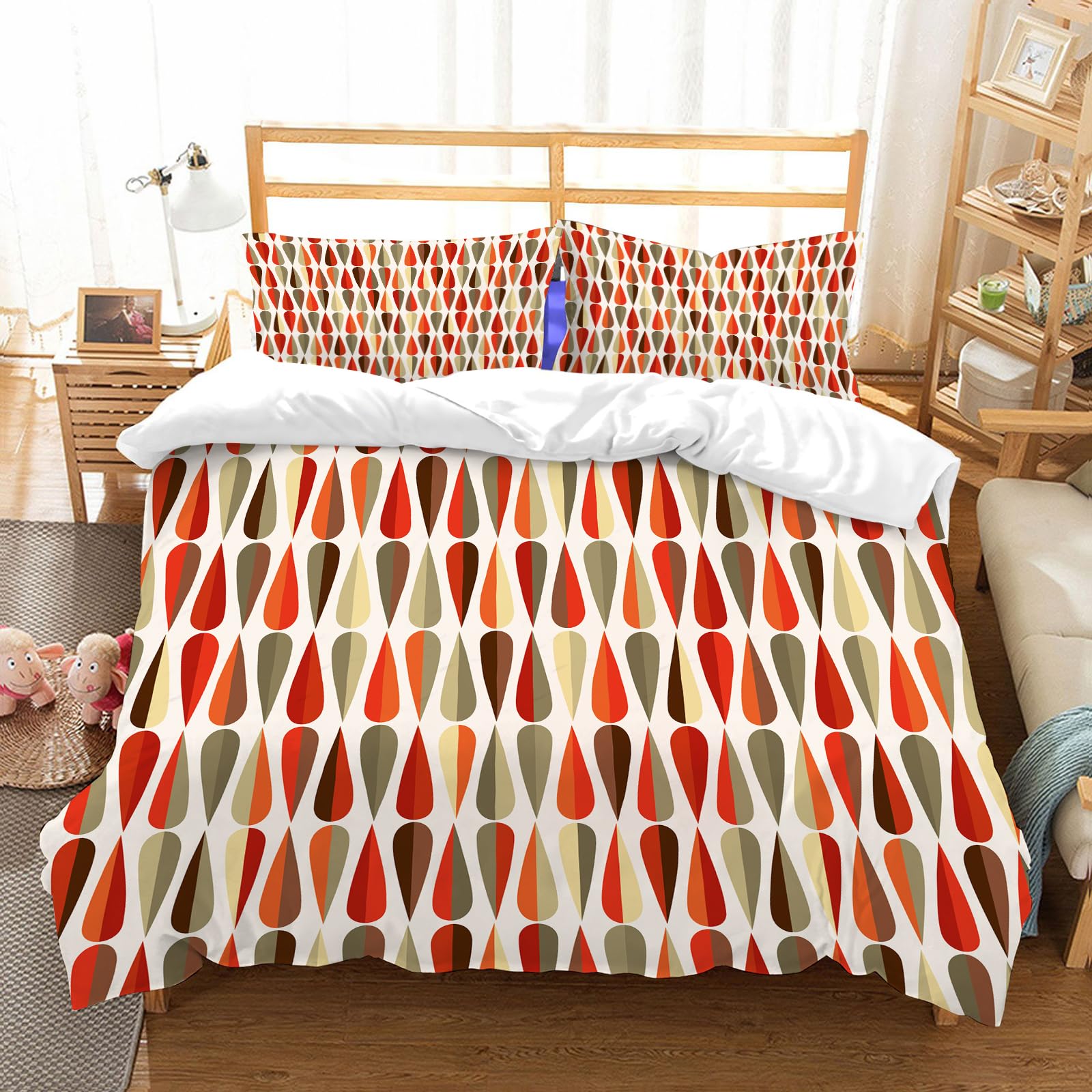 Parure de lit microfibres haute qualité hypoallergénique et drap rétro géométrique 178x208
