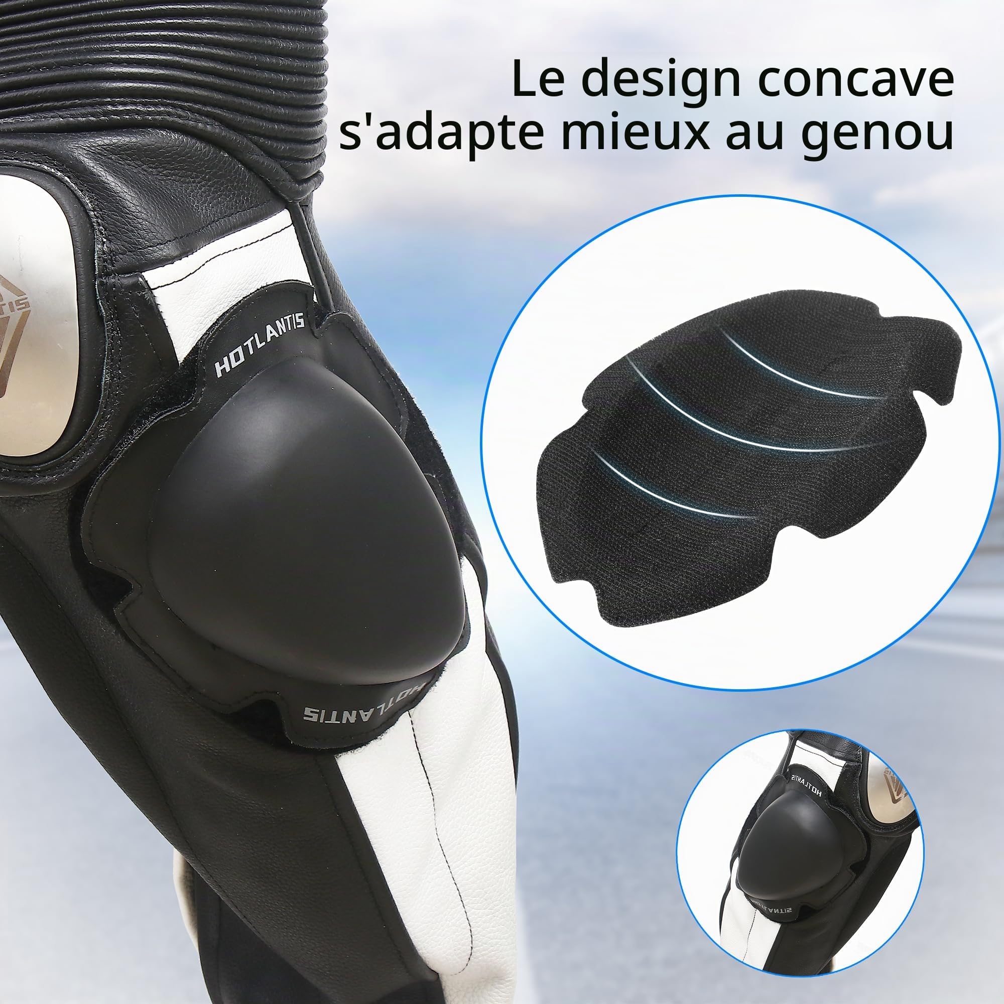 Coulisses genou rigides pour course moto, légères et très résistantes