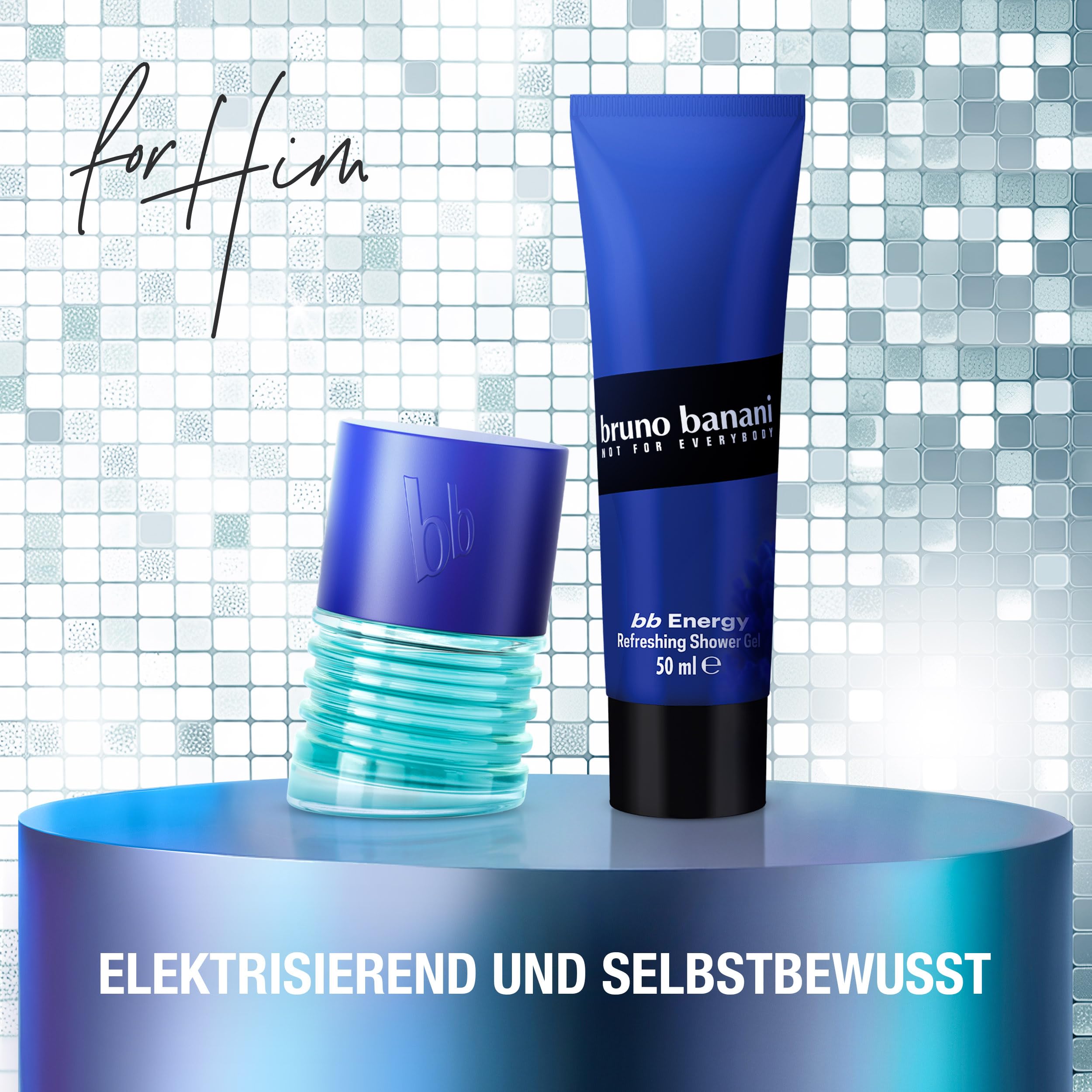 bruno banani bb Energy Eau de Parfum + bb Energy Duschgel für Männer, maskuliner, holziger Fougère-Duft, 30 ml + 50 ml