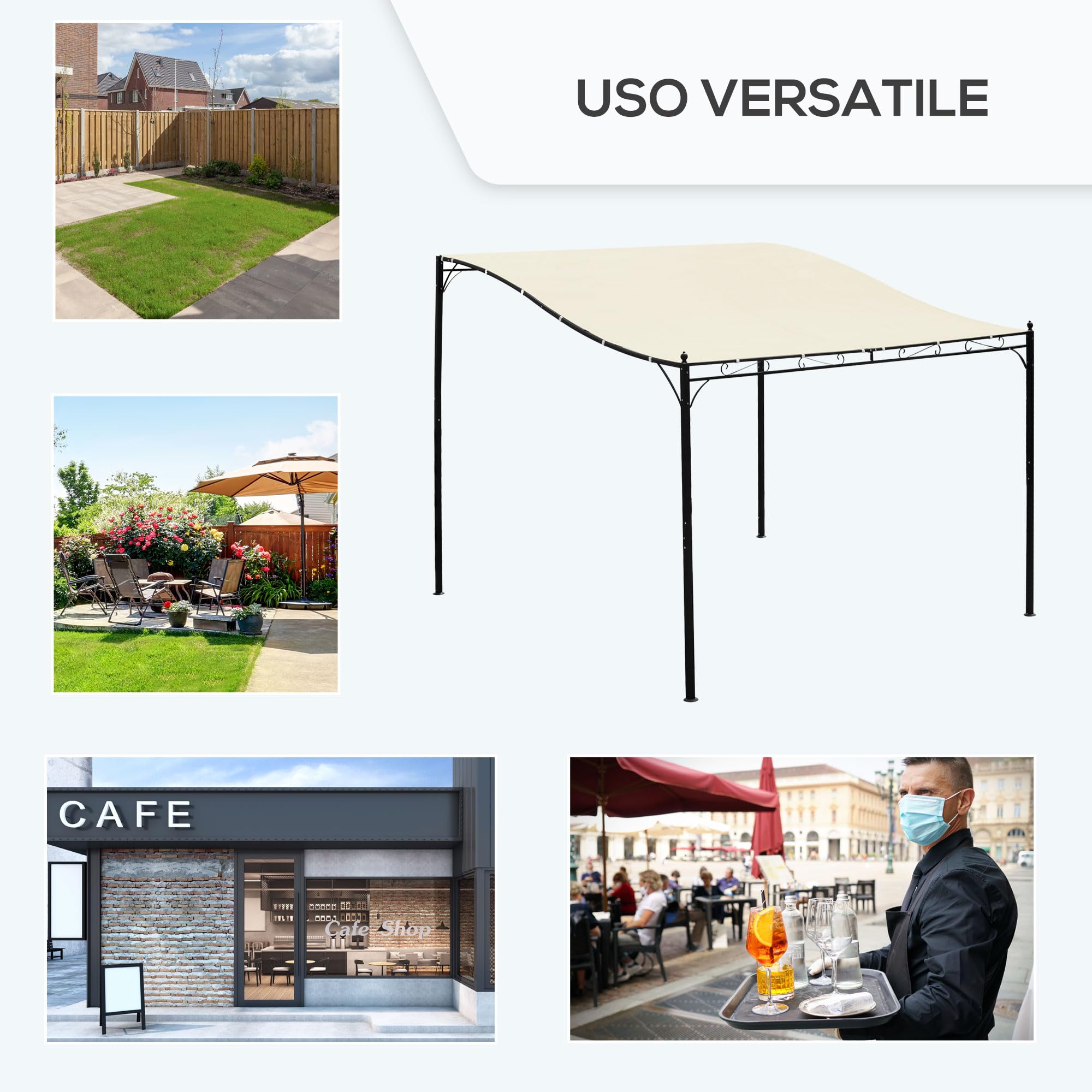 Outsunny Gazebo Pergola 3x3m Esterno Tenda Impermeabile Crema