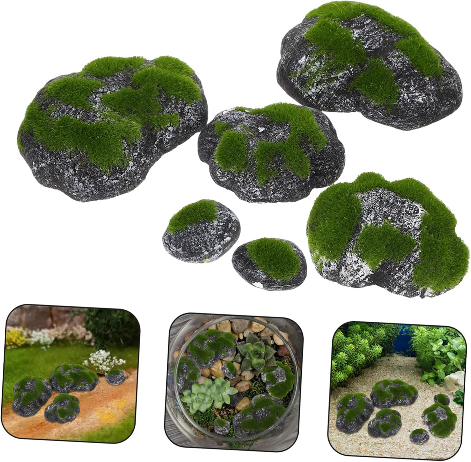 1set Faux Moss Rocks Decorative Artificial Stones for Decor Lifelike Covered for Landscaping and Bonsai Low Maintenance Greenery