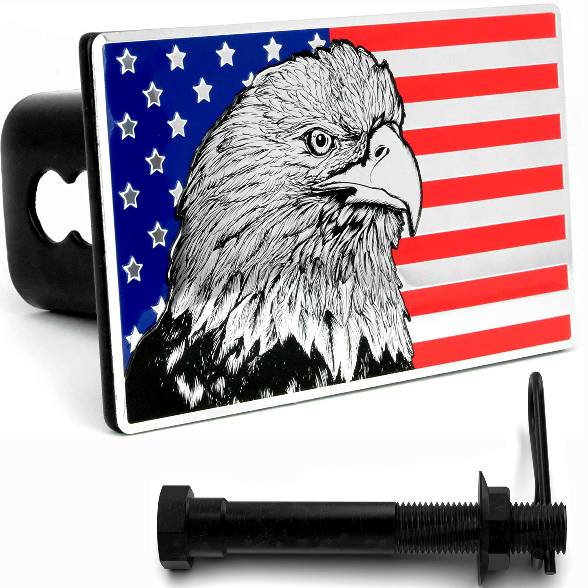 eVerHITCH USA Eagle Flag Emblem Metal Trailer Hitch Cover (Fits 2" Receiver, Color Flag)