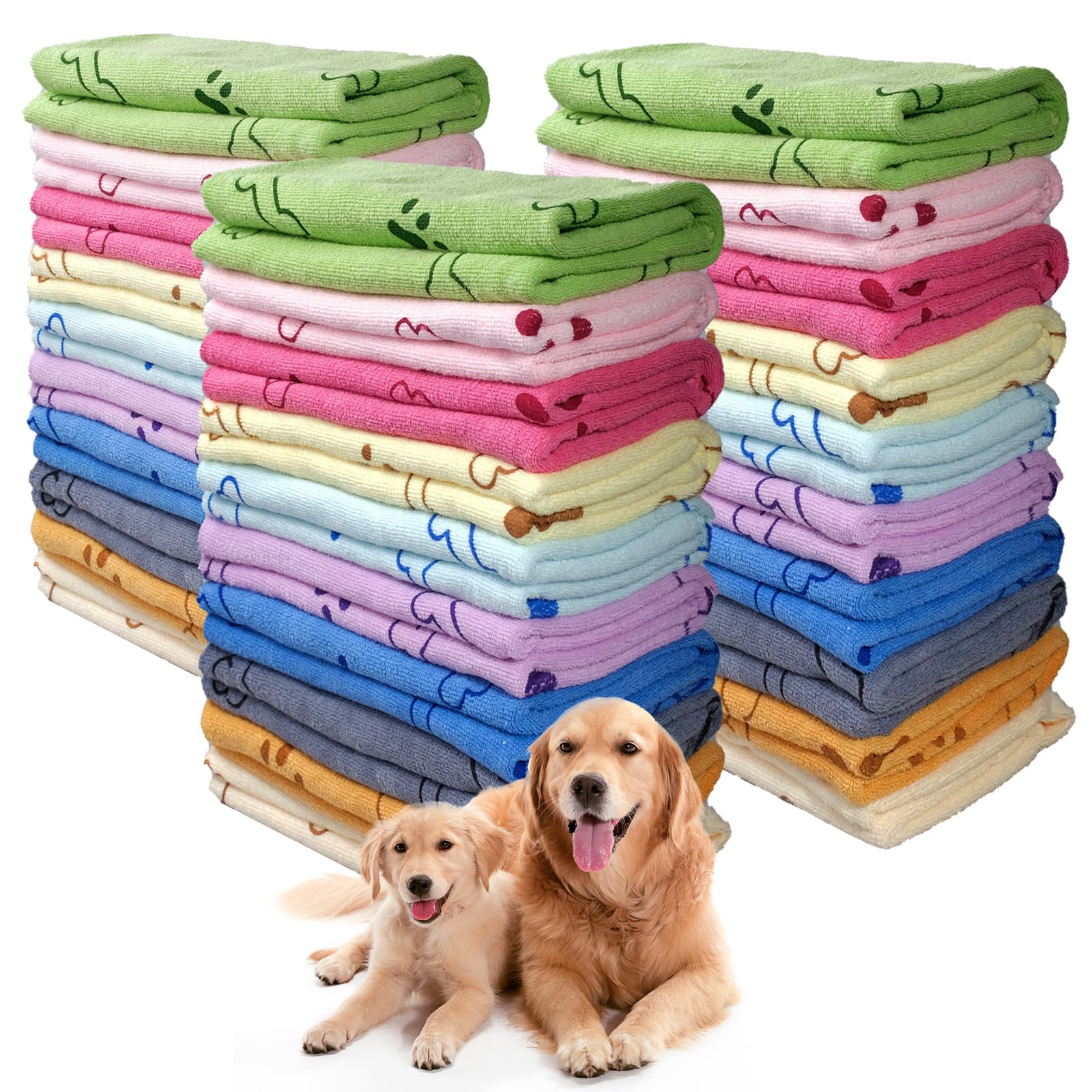 30 toallas para perros para secar perros a granel de 20 x 40 pulgadas, toallas de baño para mascotas, toallas de baño de secado rápido para cachorros, toallas de aseo coloridas para mascotas, toalla