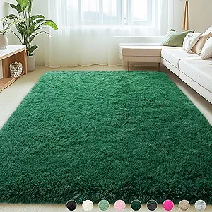 6 x 9 Rugs for Living Room, Large Fluffy Dark Green Area Rugs for Bedroom, Soft Carpet Shag Kids Room Rug, Non-Slip Fuzzy Rugs Indoor (6ft x 9ft, Dark Green)