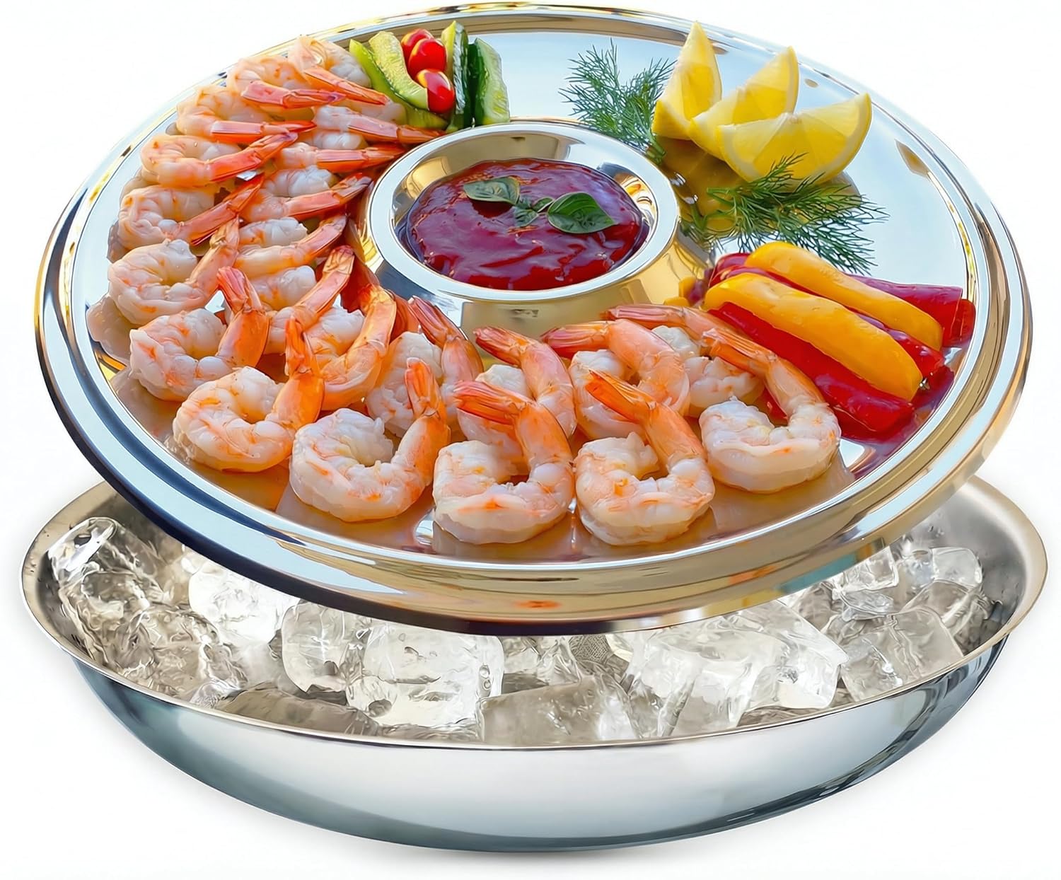 Shrimp Cocktail Serving Dish and Bowl With Ice - Elegant and Large Platter for Seafood, Oysters, Crawfish, Veggies, Fruits, Salads.