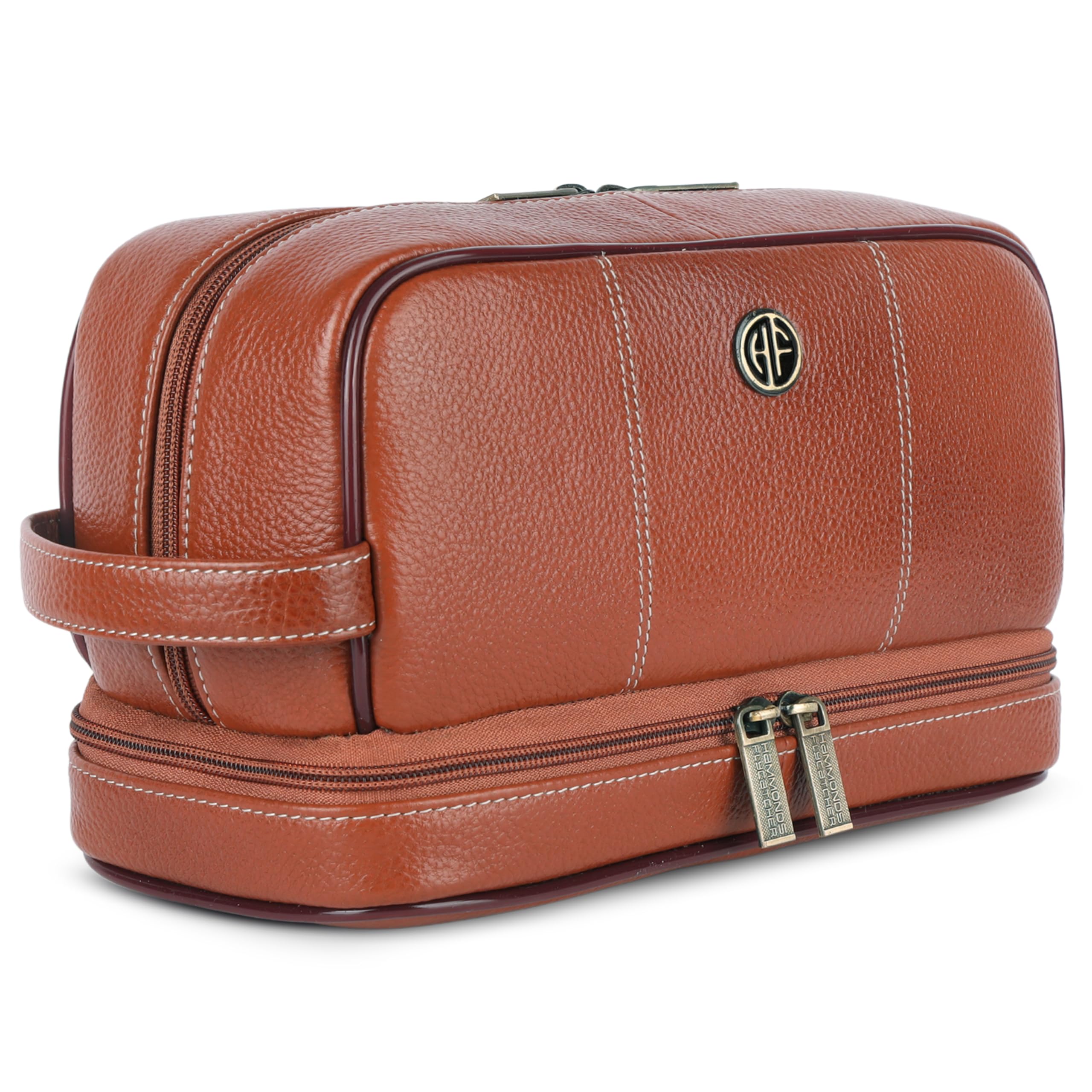 Hammonds Flycatcher 11 Cms Genuine Leather Toiletry Bag For Men, Tan Dopp Kit, Travel Accessory- Toiletry Kit, Large Shaving Kit Bag, Grooming Kit Organizer, Hand Stitched Vanity Case