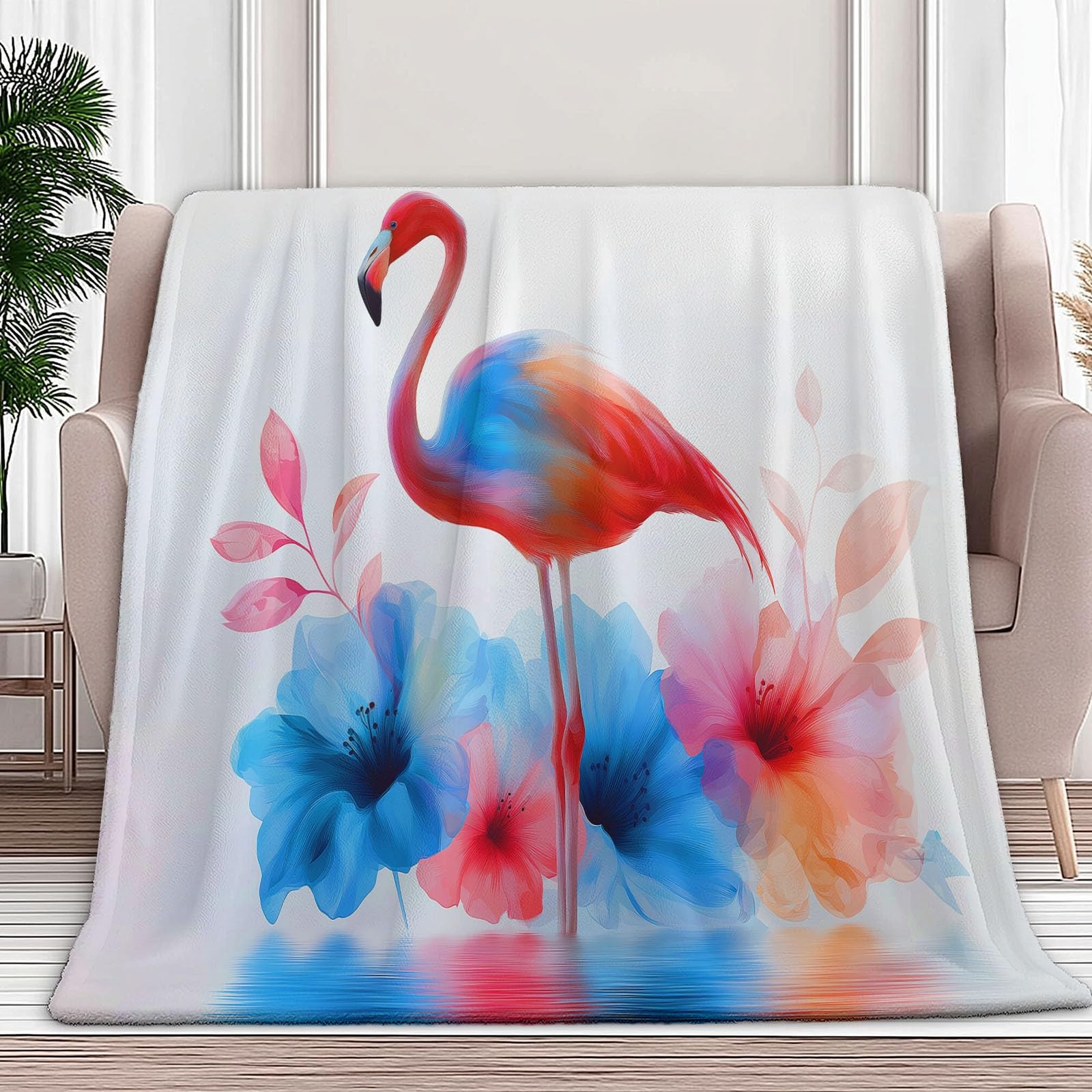 220 x 240 cm Koc polarowy Akwarelowe Różowe Flamingi Kwiaty, Miękka Puszysta Flanelowa Narzuta Sofa Nadaje się dla dorosłych i dzieci Pozostań ciepły zima, kolor