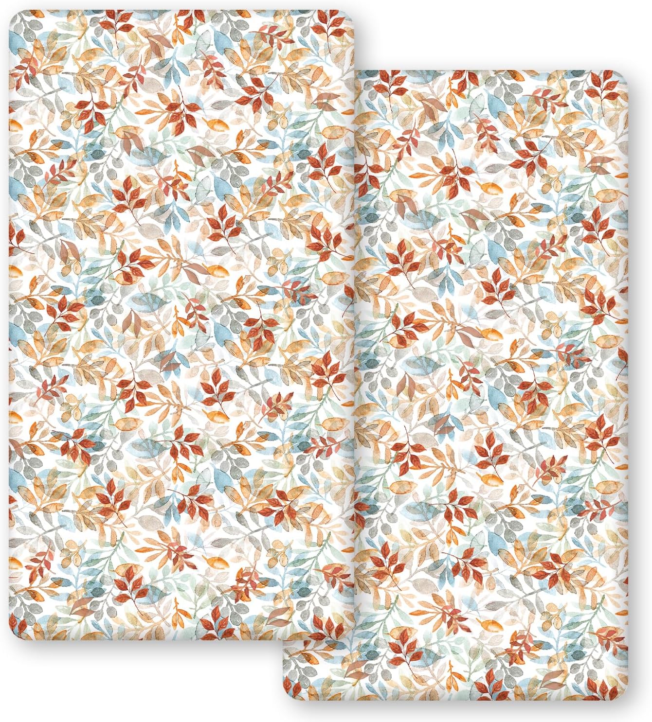Horaldaily 2 Pack Fitted Crib Sheet for Boys Girls,Soft Breathable Washable Jersey Microfiber Baby Crib Sheet, Fits Standard Size Crib Mattress 28in x 52in, Watercolor Fall Leaves Fabric Set