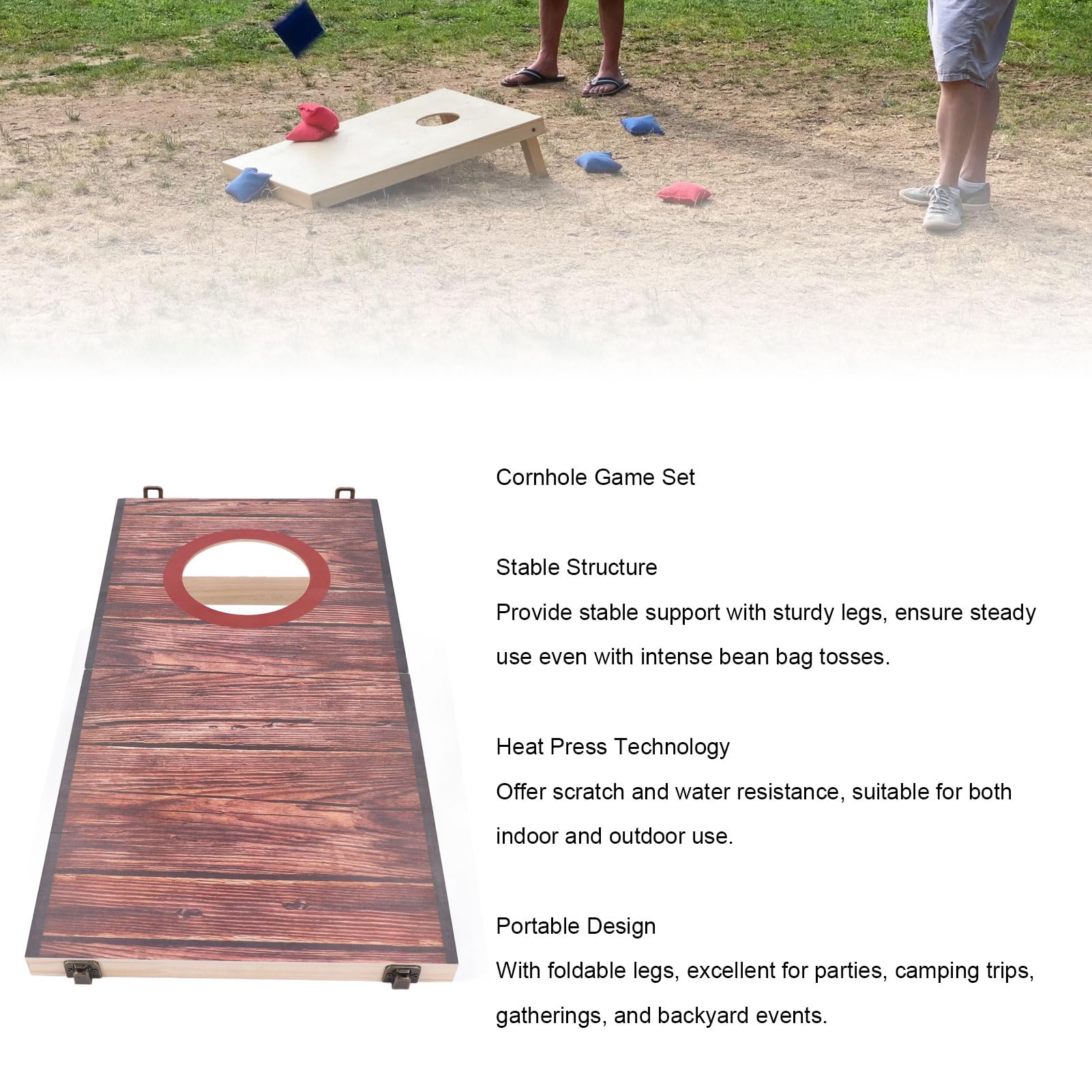 Tnfeeon Zestaw do Gry w Cornhole na świeżym Powietrzu, Drewniana Torba do Rzucania fasolą na Spotkania Rodzinne i Imprezy Podwórku, Kompaktowa Przenośna Konstrukcja Pasuje Tylnych Klap Piknikowych