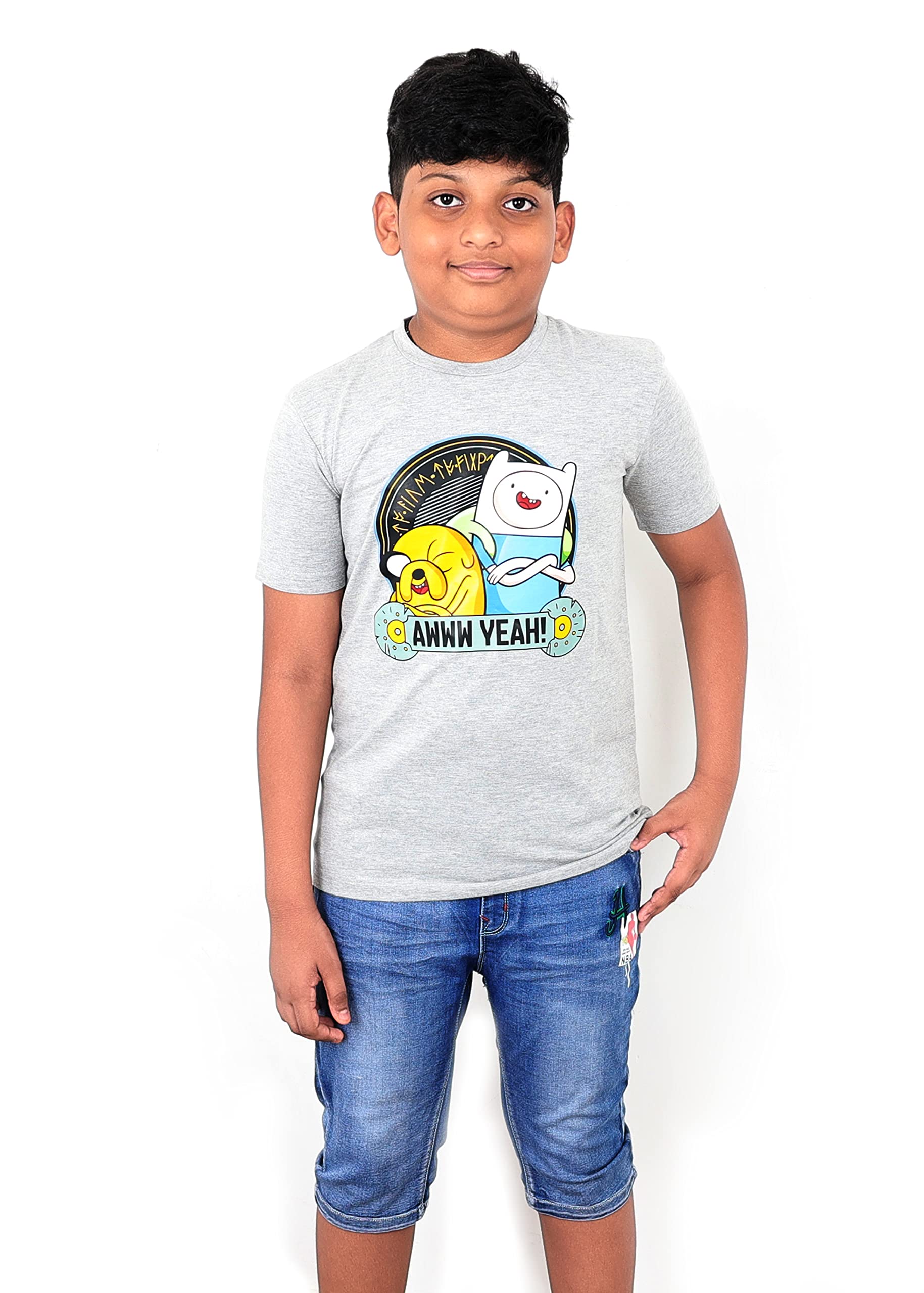 Unisex Kids WB Teen Basic Tee with sticker print Adventure time T-Shirt