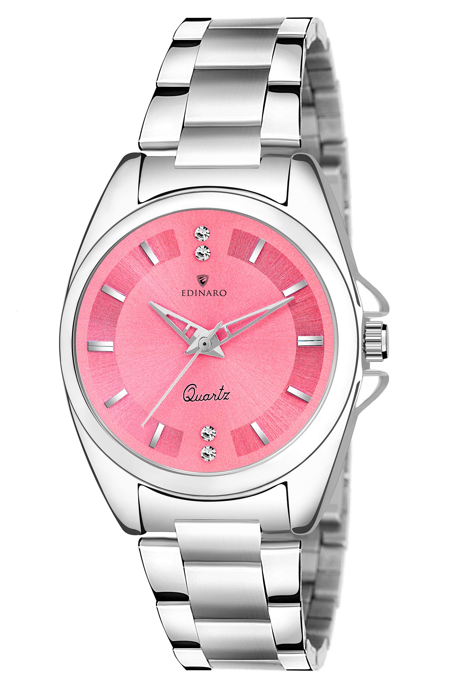 EDINARO Round Studded Dial |Analogue Quartz Movemnet |Long Battery Life|Stainless Steel Adjustable Bracelet Chain Strap|Double Lock Clasp Safety Watches For Girls, Dial_Pink, Band_Brown (B085B3T1F3) Amazon Price History, Amazon Price Tracker