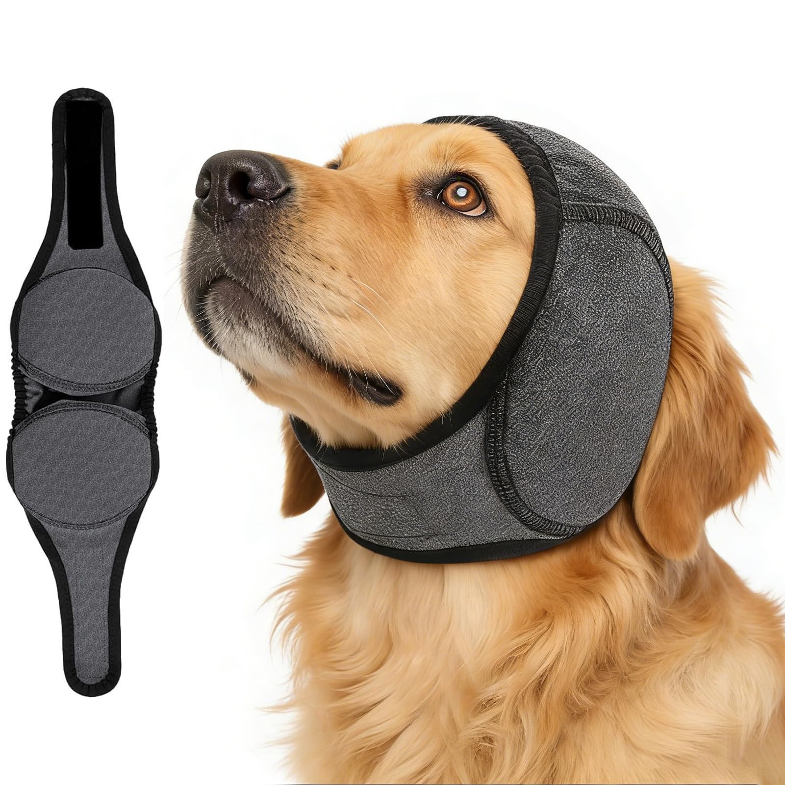 Dog Ear Defenders, Adjustable Waterproof Pet Ear Muffs for Dogs, Quiet Dog Snood Ear Protectors, Hoodie Ears Cover Muffs Plug for Bath Noisy Reduction Grooming Fireworks Thunderstorms (Gray, M)