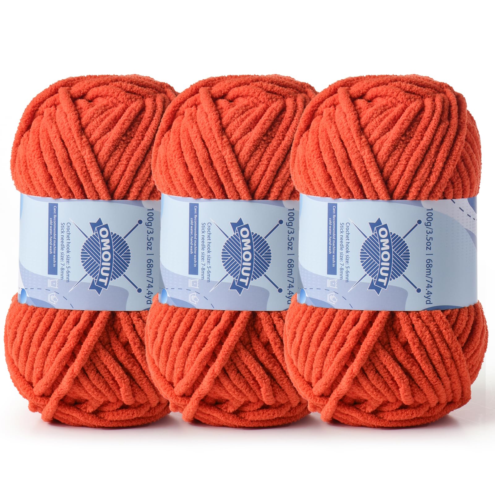 3 Pack Chunky Chenille Yarn for Crocheting, Baby Yarn for Crocheting Soft Blankets, Bulky Yarns for Crochet Amigurumi, 300g (223yds) Fluffy Velvet Yarns for Hand Knitting (3 Orange)